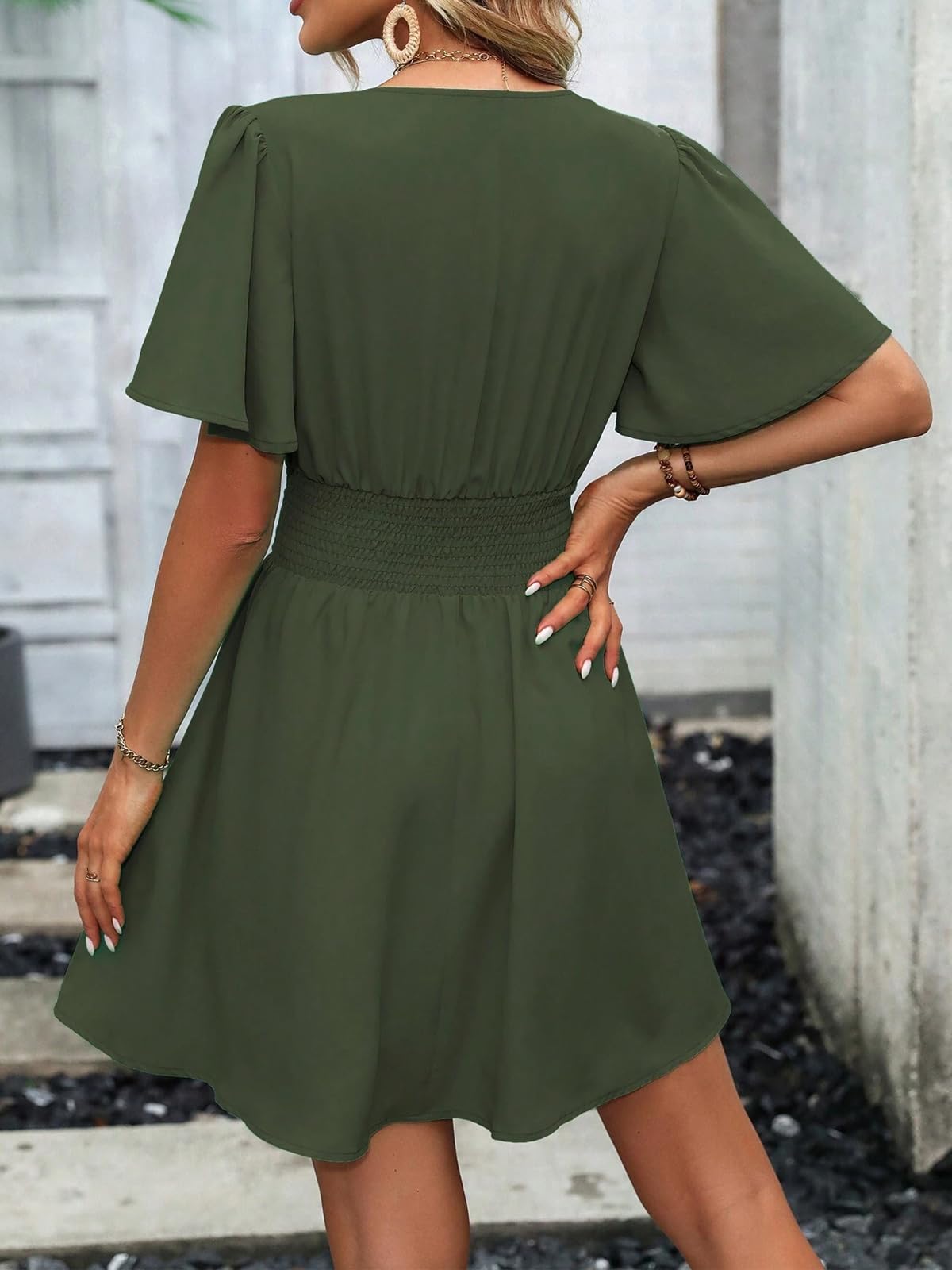 LIAMERHE Damen Elegant Kleid Langarm/Kurze Ärmel V-Ausschnitt Casual Kleider A-Linie Blumenmuster Minikleid Freizeitkleider Sommer Herbst Winter Laternenärmeln Kleid Partykleid