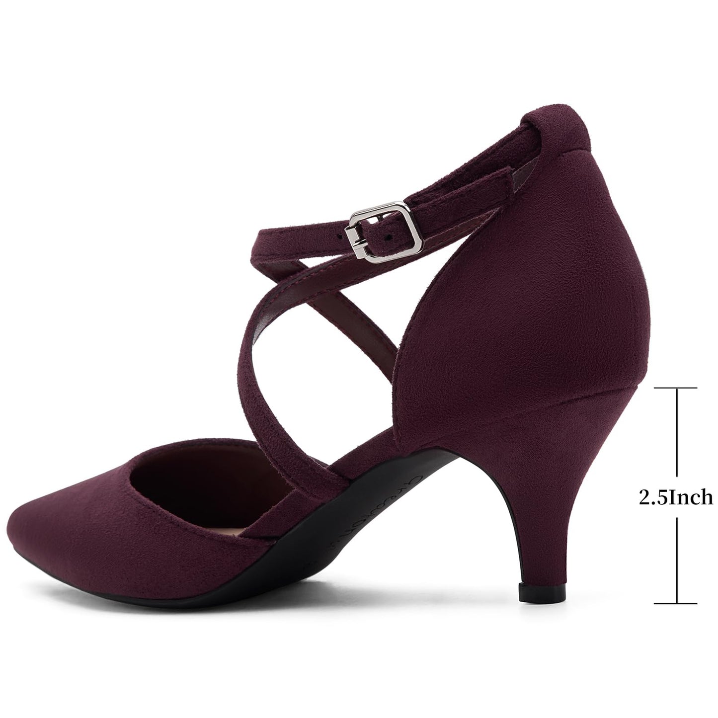 Greatonu Women's Pointed Toe Court Shoes with Ankle Strap and Kitten Heel