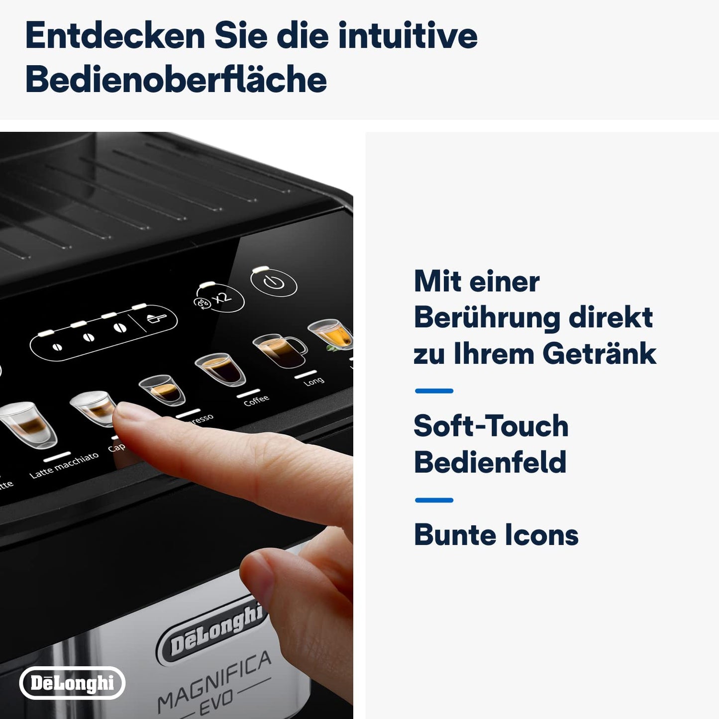 De'Longhi Magnifica Evo Next ECAM312.80.TB – Kaffeevollautomat mit 2,4'' TFT Farbdisplay & LatteCrema Milchsystem, 7 Direktwahltasten (Cappuccino, Espresso, Latte Macchiato), 2-Tassen-Funktion, Titan