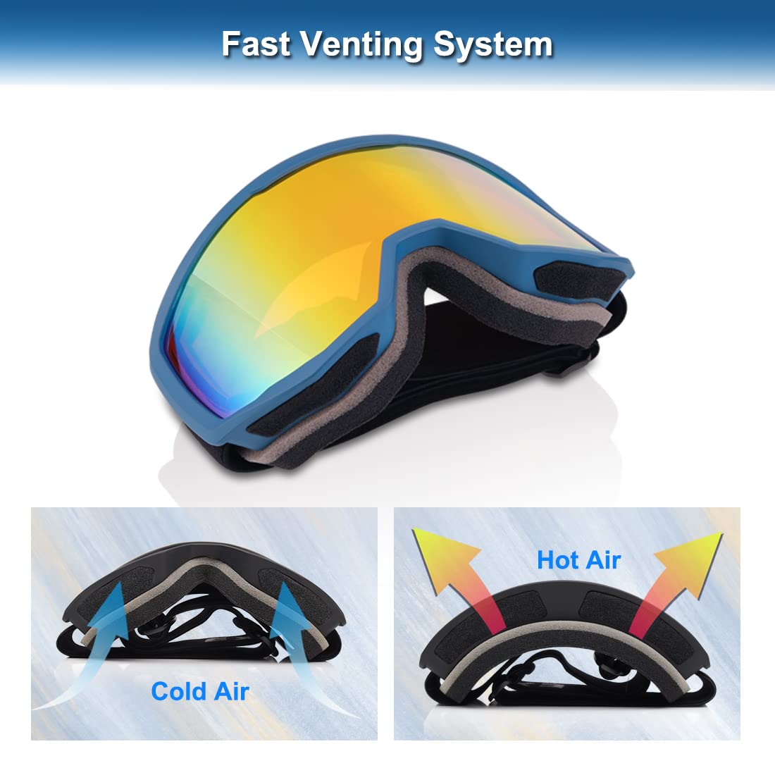 EXP Vision Unisex Ski Goggles, OTG for Men and Women, Snowboard Goggles, Snow Goggles, 100% UV Protection Ski Goggles for Glasses Wearers, Anti-Fog Snowboard Goggles, Ski Goggles
