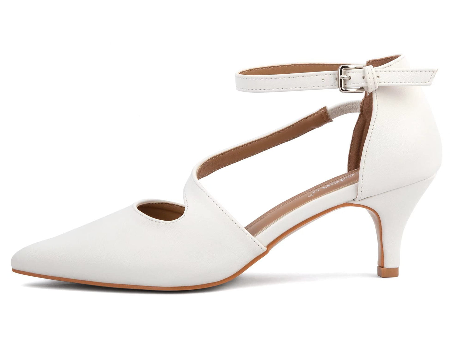 Greatonu Women's Pointed Toe Court Shoes with Ankle Strap and Kitten Heel