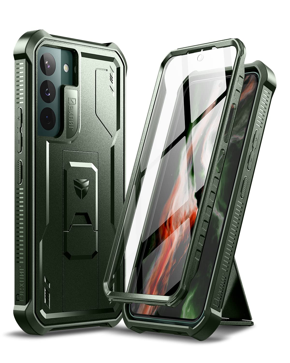 Dexnor Kompatibel mit Hülle Samsung Galaxy S22 Plus 5G mit integrierter Displayschutzfolie Militär-Grad 360 Full Body Shockproof Bumper Protection Cover with Stand - Black