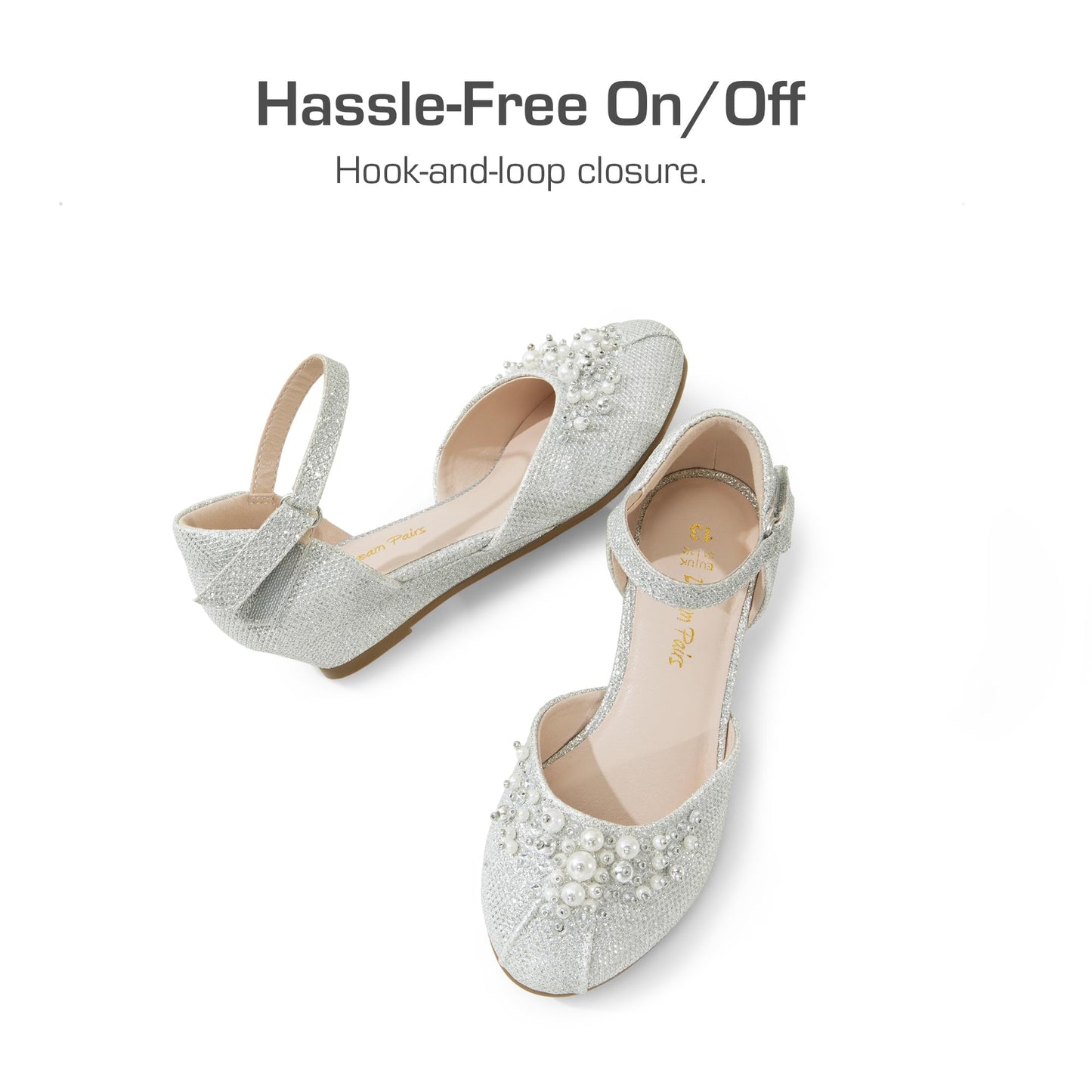 DREAM PAIRS Mädchen Prinzessin Schuhe Schulschuhe Flache Schuhe Kleiderschuhe Absätze niedrige Keilpumps mit Perlen und Strasssteinen