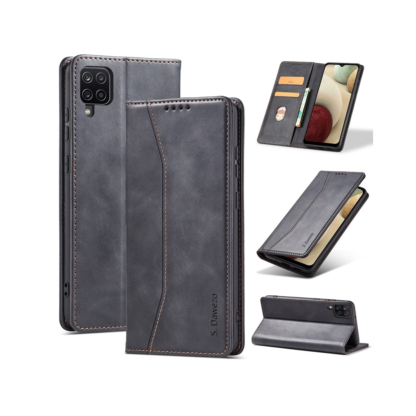 S. Dawezo Hülle für Samsung Galaxy S22 Plus, Premium Leder magnetische Handyhülle mit Ständer, Kartenfach und Brieftasche, Shock Absorbing, kompatibel mit Samsung S22 Plus-Kaffee