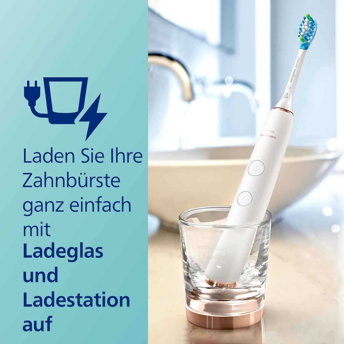 Philips Sonicare DiamondClean 9000 elektrische Zahnbürste, Doppelpack,Zahnbürste mit Schalltechnologie inklusive App, Drucksensor,4 Putzmodi,3 Intensitätsstufen, schwarz und roségold, Modell HX9914/61
