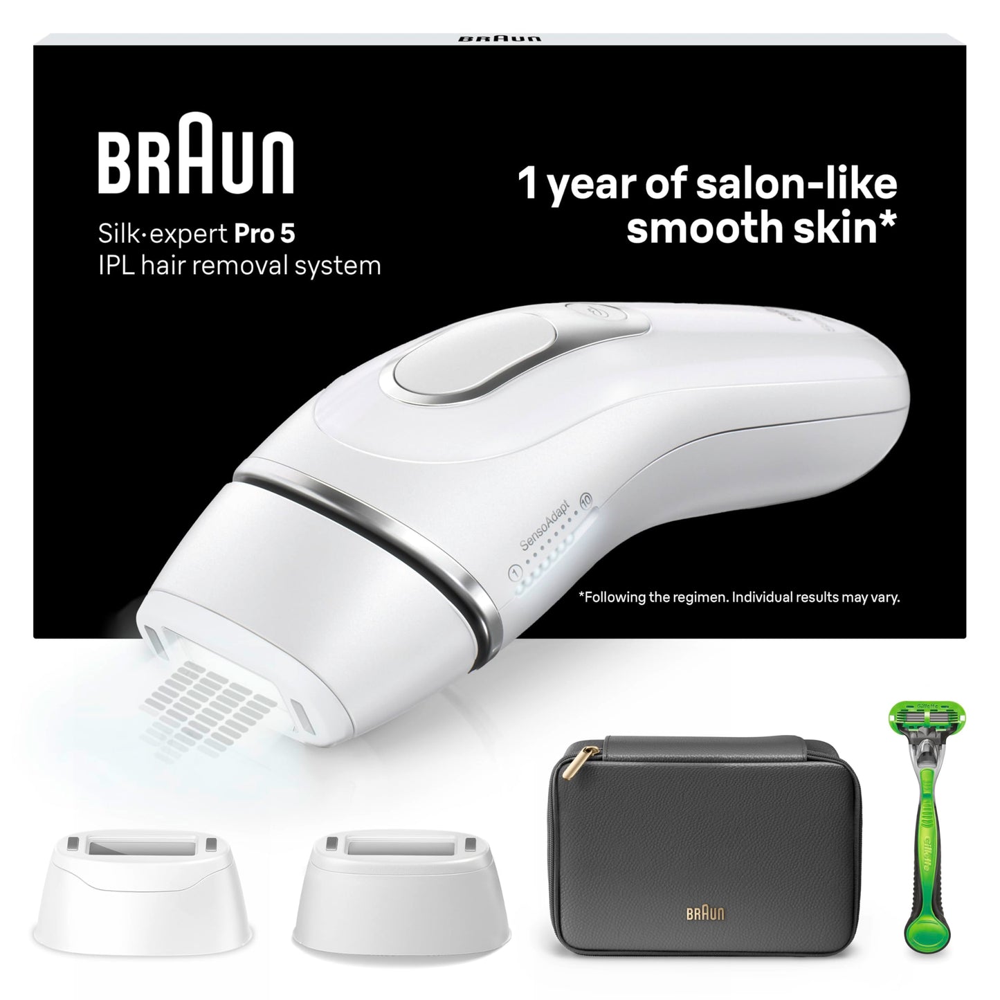 Braun IPL Silk Expert Pro 5 Haarentfernungsgerät Damen, sichtbare Haarentfernung, Designed In Germany, Venus Rasierer, 3 Aufsätze, Alternative zu Laser Haarentfernung, PL5262, weiß/gold