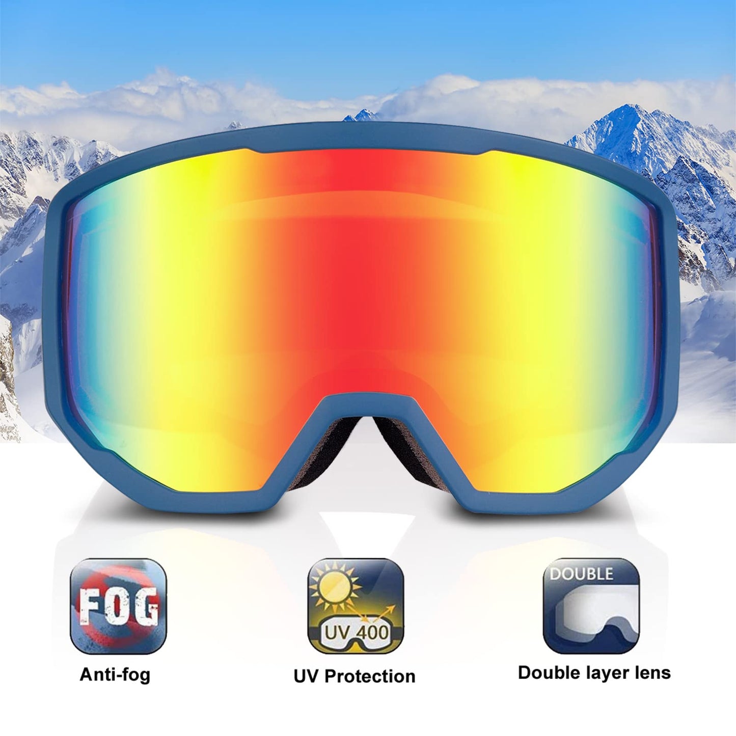 EXP Vision Unisex Ski Goggles, OTG for Men and Women, Snowboard Goggles, Snow Goggles, 100% UV Protection Ski Goggles for Glasses Wearers, Anti-Fog Snowboard Goggles, Ski Goggles