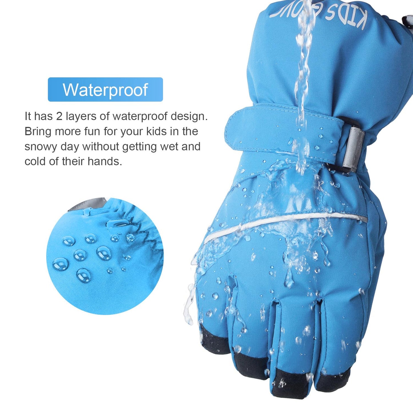 ThxToms Children's Ski Gloves, Winter Ski Gloves, -15°C, Windproof, Waterproof, Warm, Oxford Palm, Thickened for Cold Weather, Outdoor Sports, Snowboarding, Skiing, for Boys and Girls