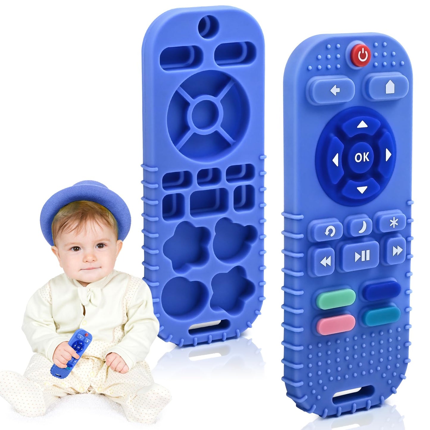 Zahnen Beißringe Spielzeug für Babys 0-6-12 Monate Geschenke, Fernbedienung Baby Zahnungshilfe für 3 6 9 Monate Kleinkind Autismus, Lebensmittelqualität Silikon Badespielzeug, Schwarz