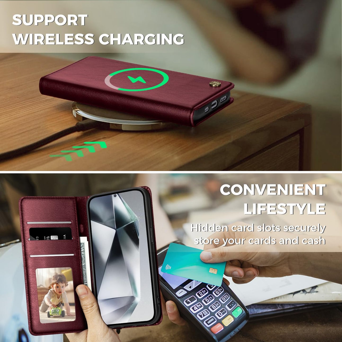 GUCASBE Handyhülle für Samsung Galaxy S24 Ultra Hülle, Premium Lederhülle Klappbar Flip Case RFID Schutzhülle Kartenfach Standfunktion Klapphülle Handytasche für Samsung Galaxy S24 Ultra - Schwarz