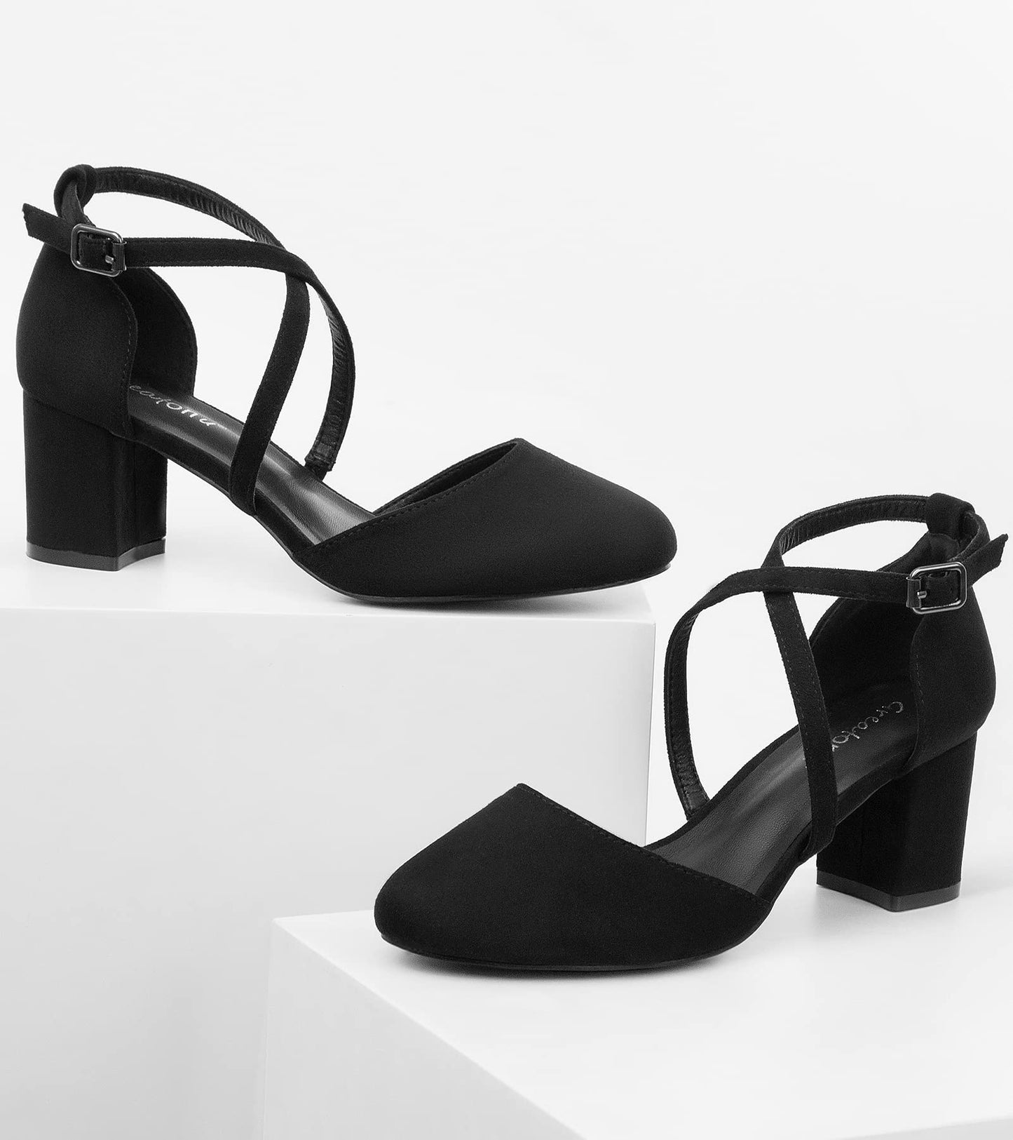 Greatonu Damen Pumps Riemchenpumps Spangenpumps Sandale mit Kreuz Knöchelriemen Blockabsatz Geschlossener Spitze Glitzer Pumps - Perfekt für Hochzeiten und Partys