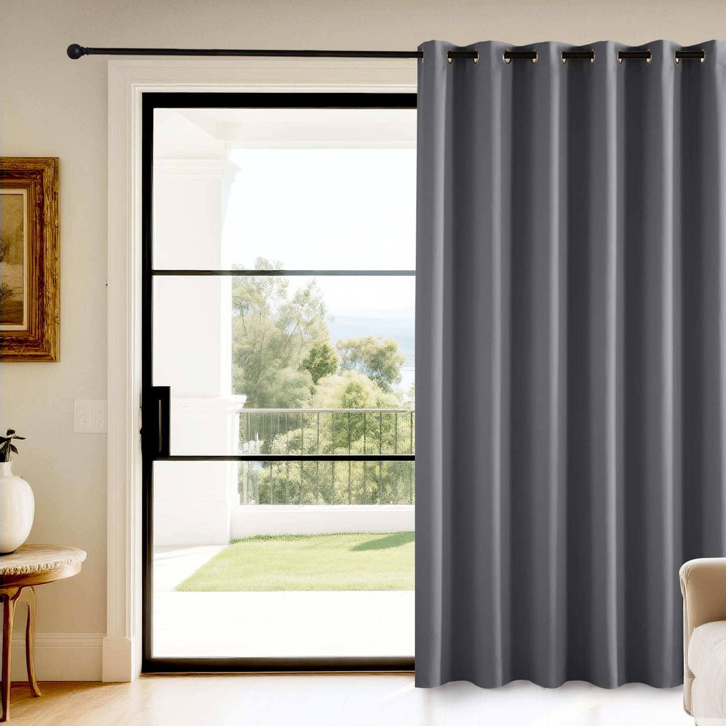 KGORGE Blackout Curtain Grey with Eyelets Door Curtain 200 cm Long - 1 Piece H 200 x W 140 cm Thermal Curtain Front Door Curtains Opaque Living Room Door Curtain Darkening Curtains Blackout