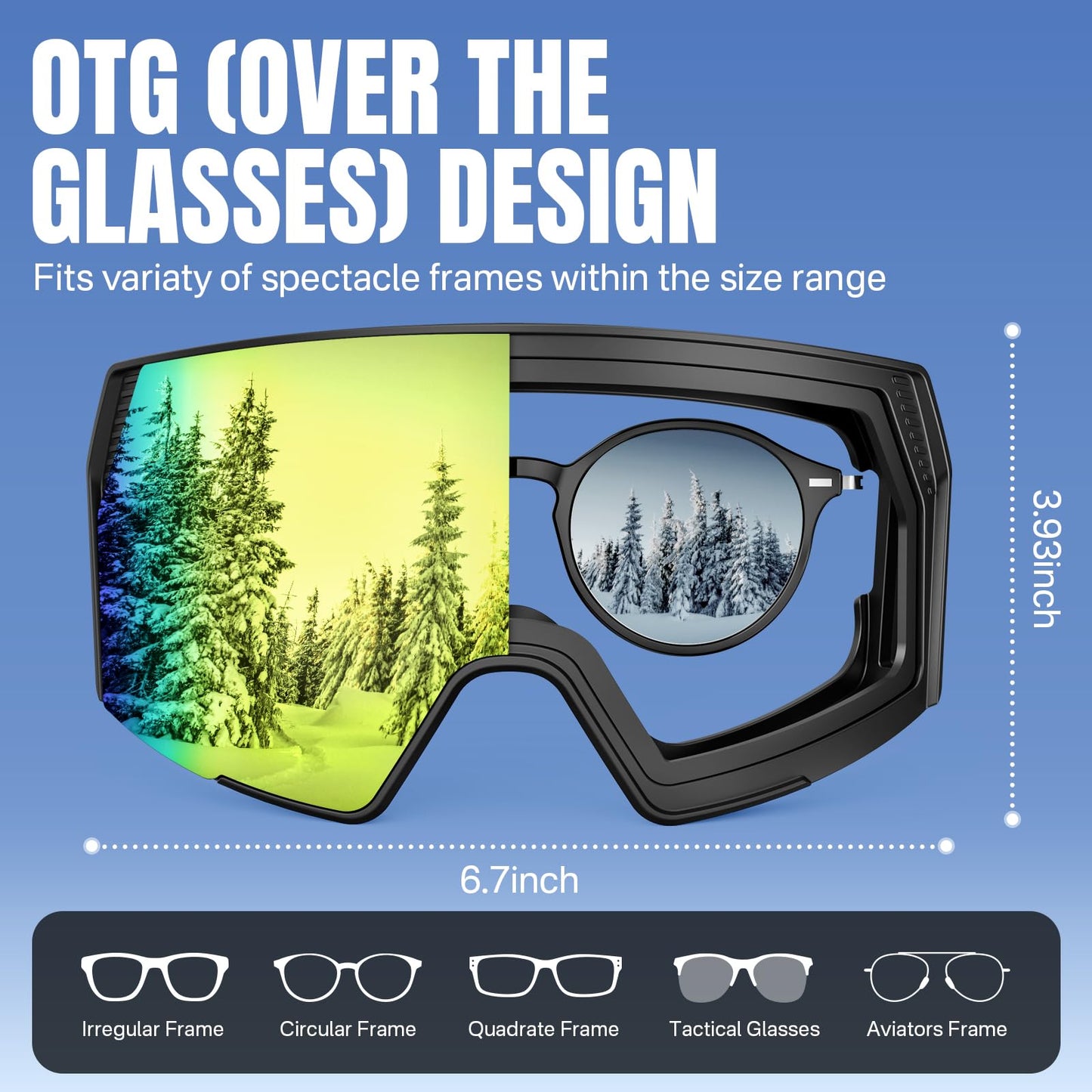 YOZISS OTG Ski Goggles for Men and Women, Magnetic Snowboard Goggles Anti-Fog & 100% UV Protection, OTG Ski Goggles Snow Goggles for Skiing & Winter Sports