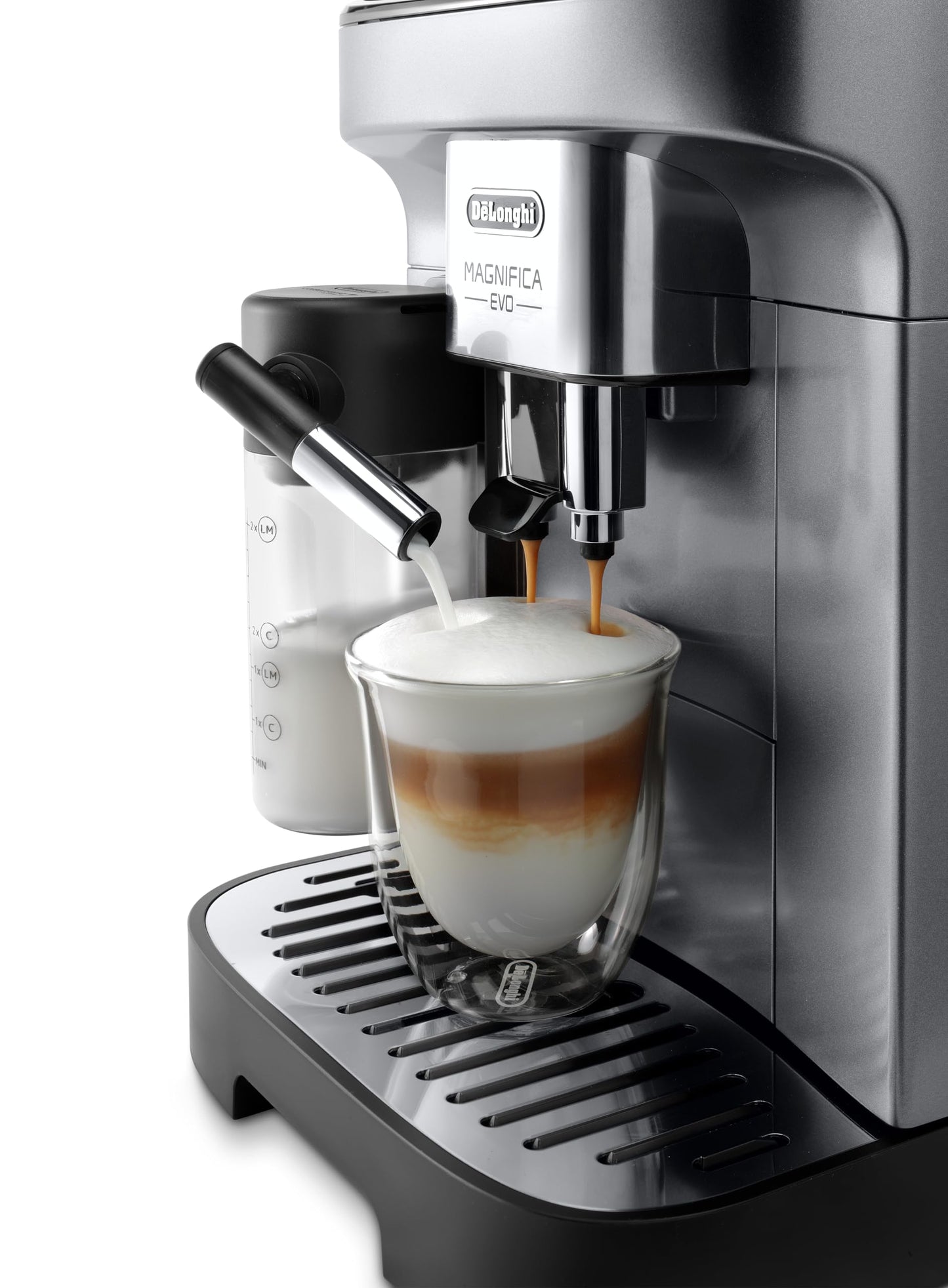 De'Longhi Magnifica Evo Next ECAM312.80.TB – Kaffeevollautomat mit 2,4'' TFT Farbdisplay & LatteCrema Milchsystem, 7 Direktwahltasten (Cappuccino, Espresso, Latte Macchiato), 2-Tassen-Funktion, Titan