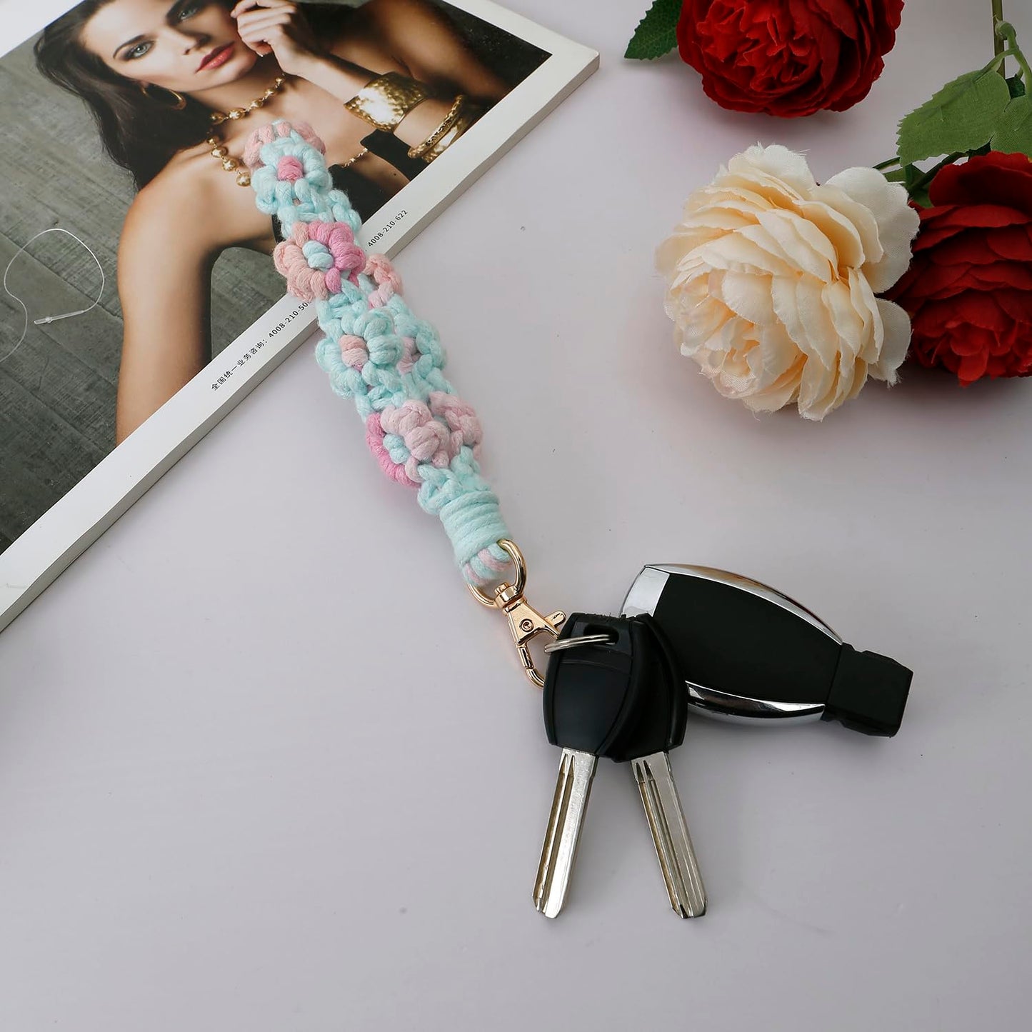 AOKSUNOVA Key Ring Band Macrame Lanyard Short Key Pendant Girls Gift for Women