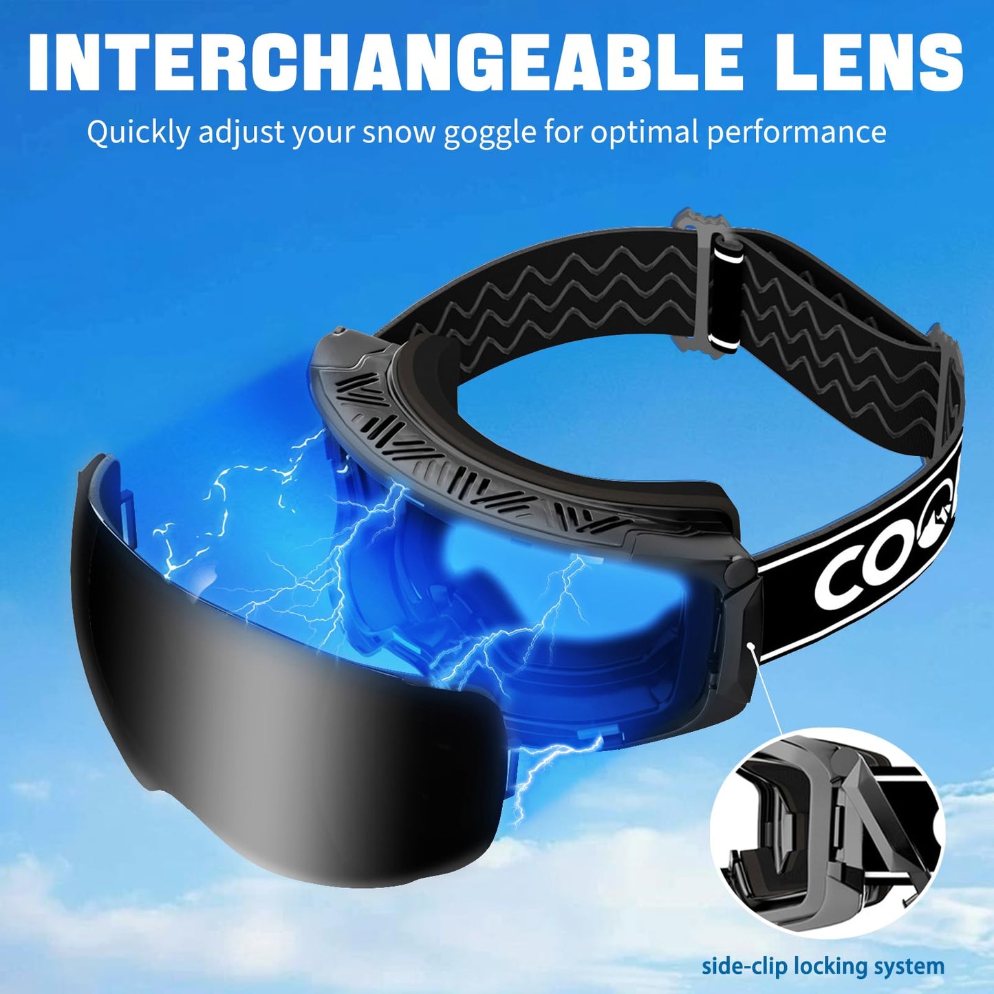 COOLOO Ski Goggles Men Women Teenagers Magnetic OTG Frameless Anti-Fog Protection with 100% UV Protection