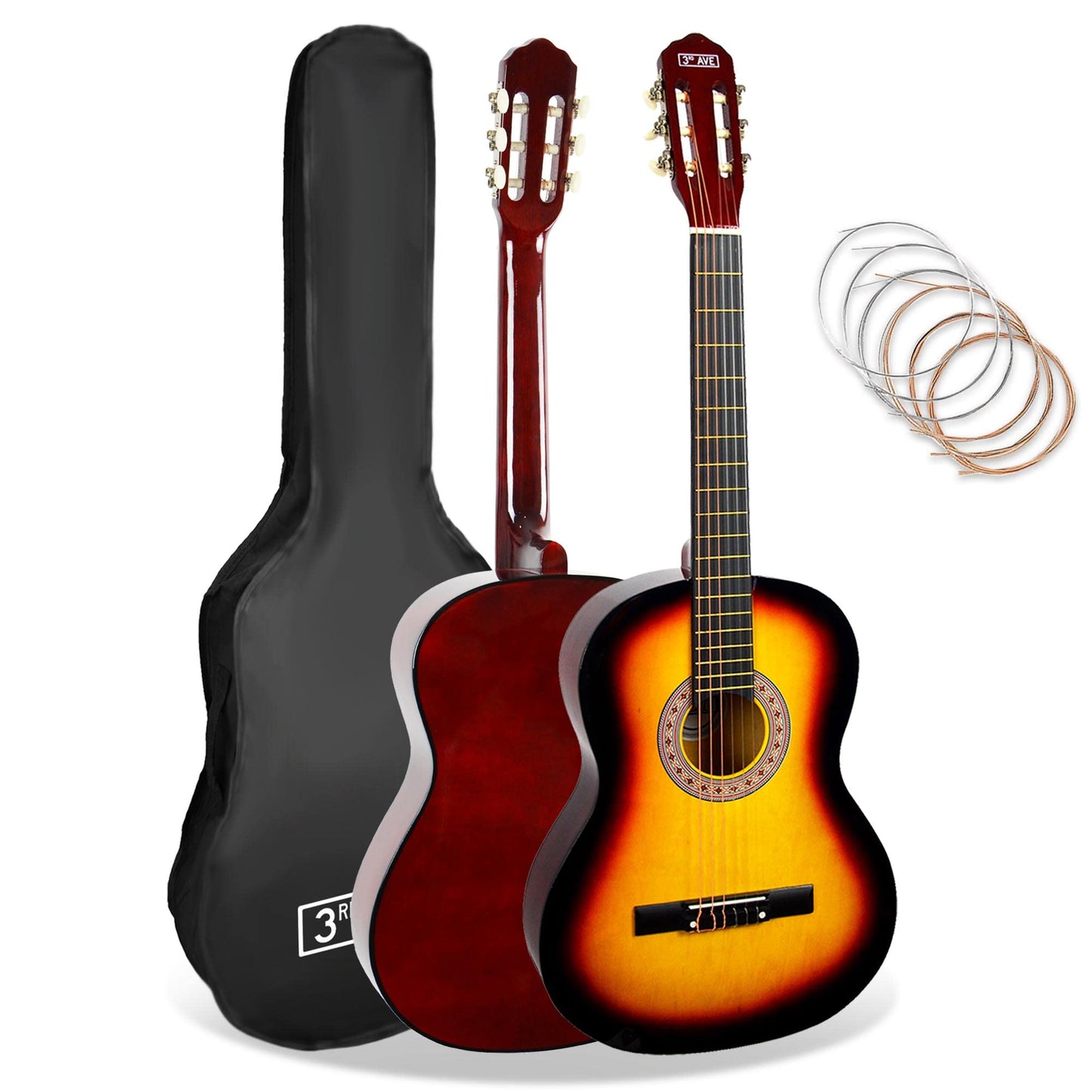 3rd Avenue 3/4-Klassikgitarre Für Kinder, Spanische Nylonsaiten, Einsteigerpaket – Rot