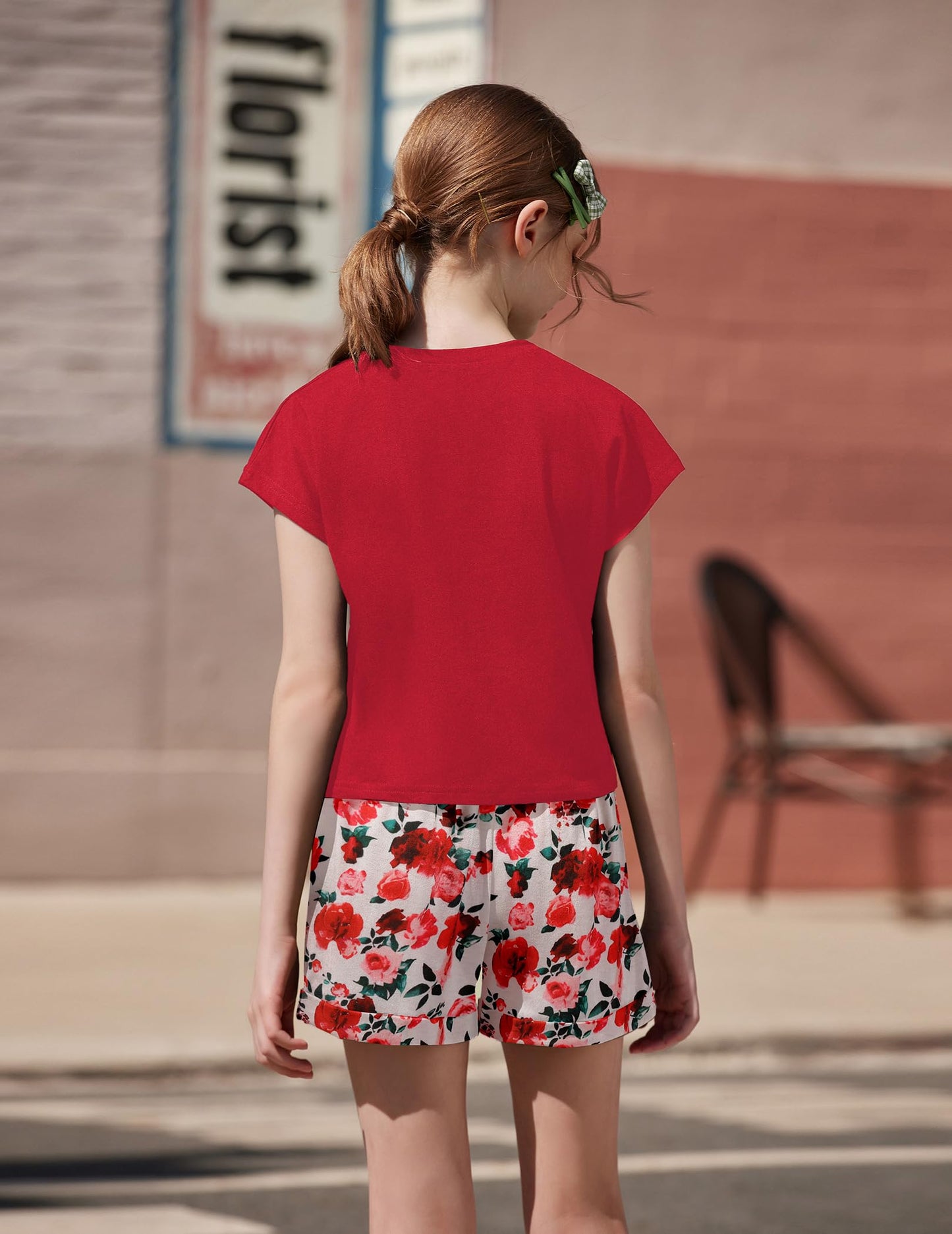 Arshiner Mädchen Tshirt mit Shorts Set Sommer Kinder Bekleidungssets Freizeit Mode überschnittenen Schultern Shirts Zweiteiliges Kleidung Sets für Mädchen 6-14 Jahre