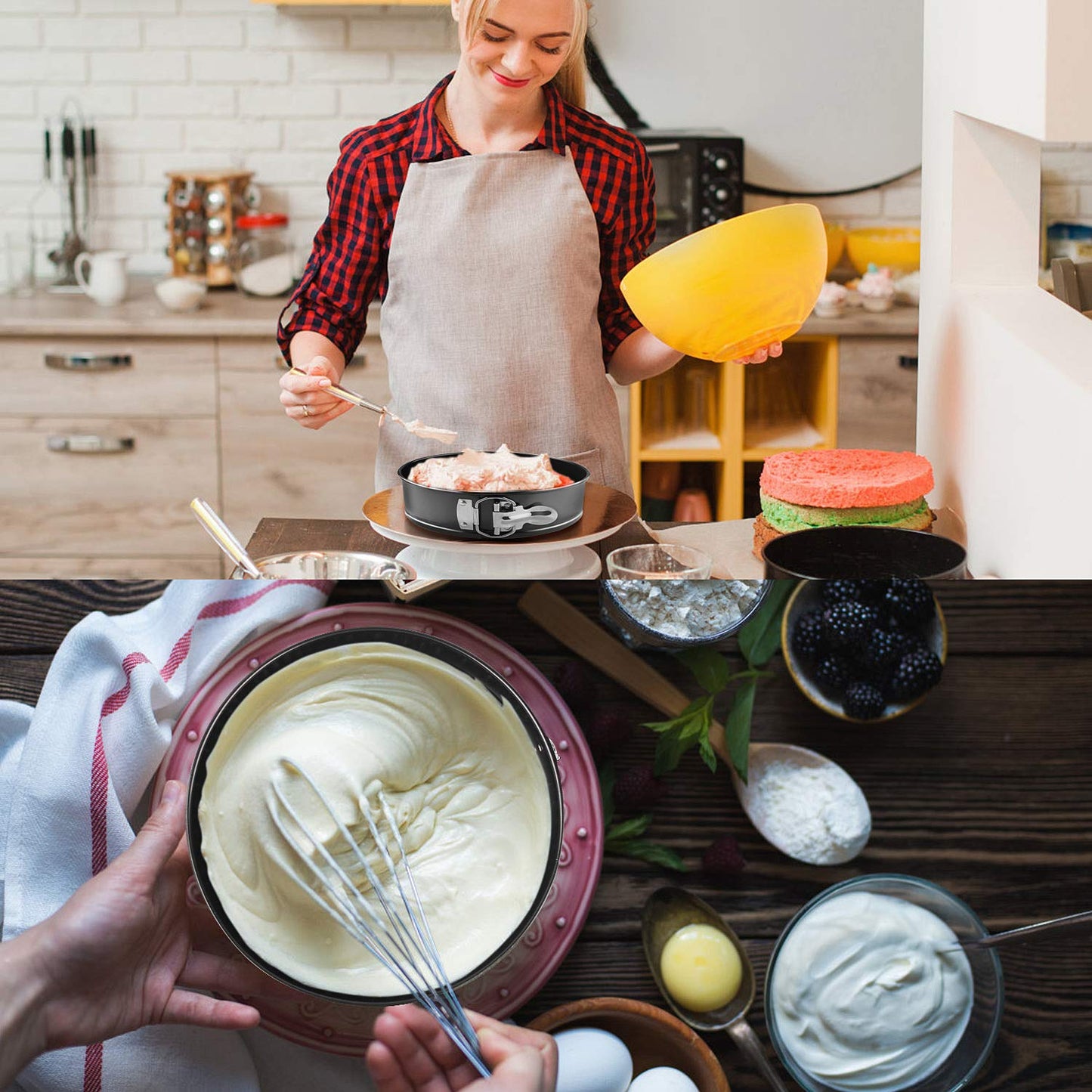 EKKONG Kuchenform Rund Inspiration Springform Cake Pans Runde Backform mit Flachboden Kuchenformen auslaufsicher, antihaftbeschichtet, 3 Größen Enthält 10.16cm/17.78cm/22.86cm