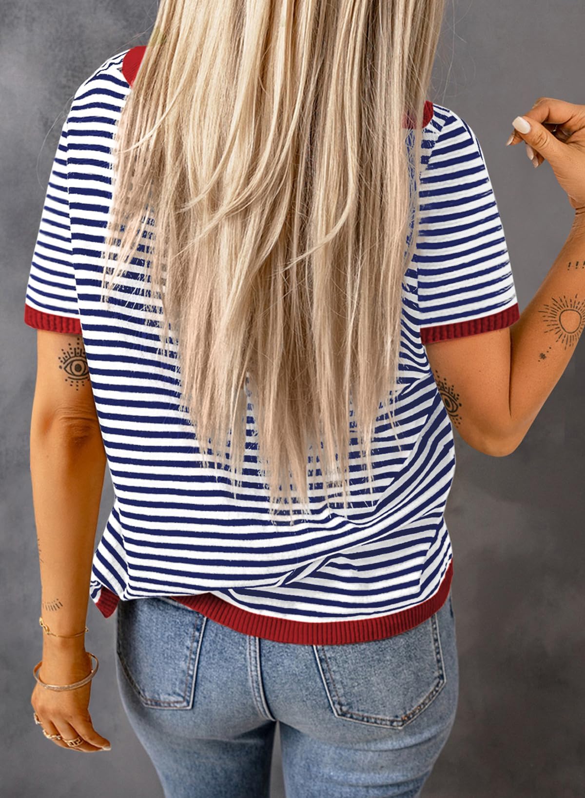 Cuptacc Tshirt Damen Baumwolle Shirt Damen Oberteile Sommer Gestreiftes Rundhals Basic Tops Kurzarm Tunika Damen Blusen Elegant Weiß Schwarz