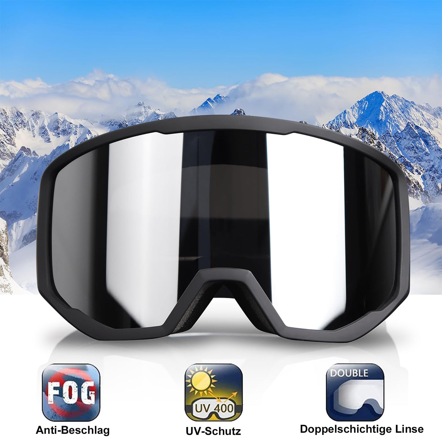 EXP Vision Unisex Ski Goggles, OTG for Men and Women, Snowboard Goggles, Snow Goggles, 100% UV Protection Ski Goggles for Glasses Wearers, Anti-Fog Snowboard Goggles, Ski Goggles