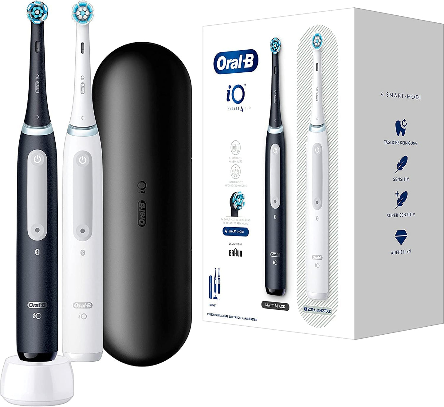 Oral-B iO Series 4 Plus Edition Elektrische Zahnbürste/Electric Toothbrush, PLUS 3 Aufsteckbürsten, Magnet-Etui, 4 Putzmodi, matt black, Designed by Braun,TESTSIEGER Stiftung Warentest (12/2023)