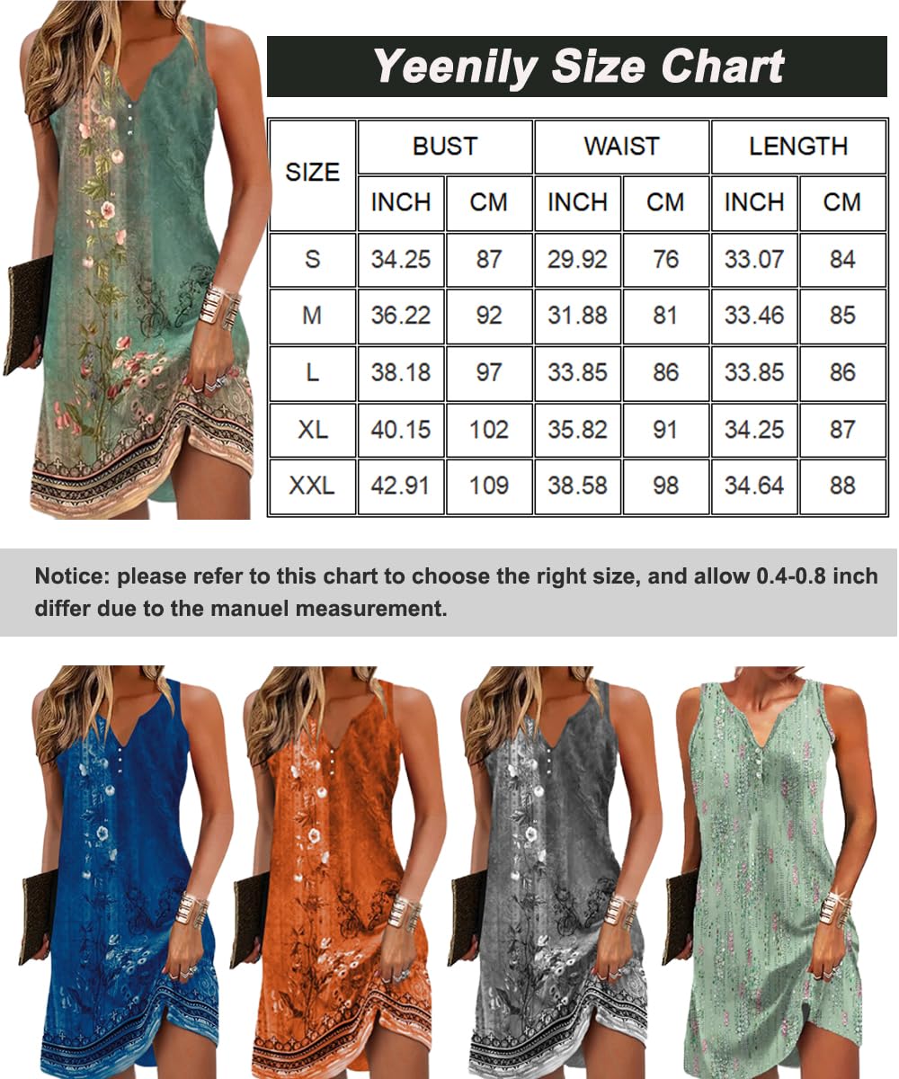 Yeenily Damen Bohemian Langarm Kleid V-Ausschnitt Blumenmuster Tunikakleider A Linien Lose Lässiges MiniKleid Freizeitkleid