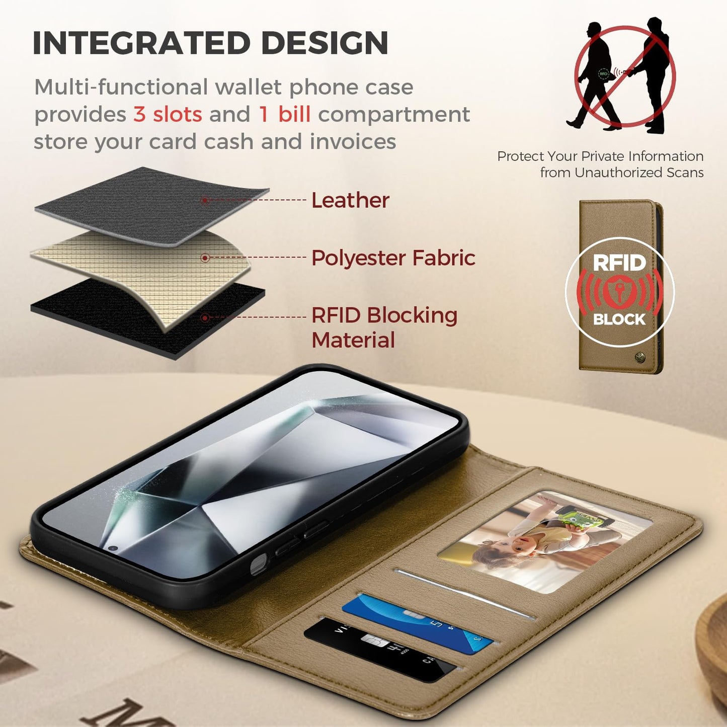 GUCASBE Handyhülle für Samsung Galaxy S24 Ultra Hülle, Premium Lederhülle Klappbar Flip Case RFID Schutzhülle Kartenfach Standfunktion Klapphülle Handytasche für Samsung Galaxy S24 Ultra - Schwarz