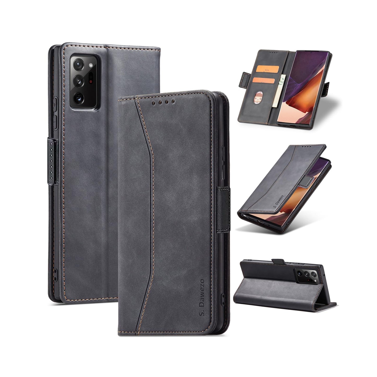 S. Dawezo Hülle für Samsung Galaxy S22 Plus, Premium Leder magnetische Handyhülle mit Ständer, Kartenfach und Brieftasche, Shock Absorbing, kompatibel mit Samsung S22 Plus-Kaffee
