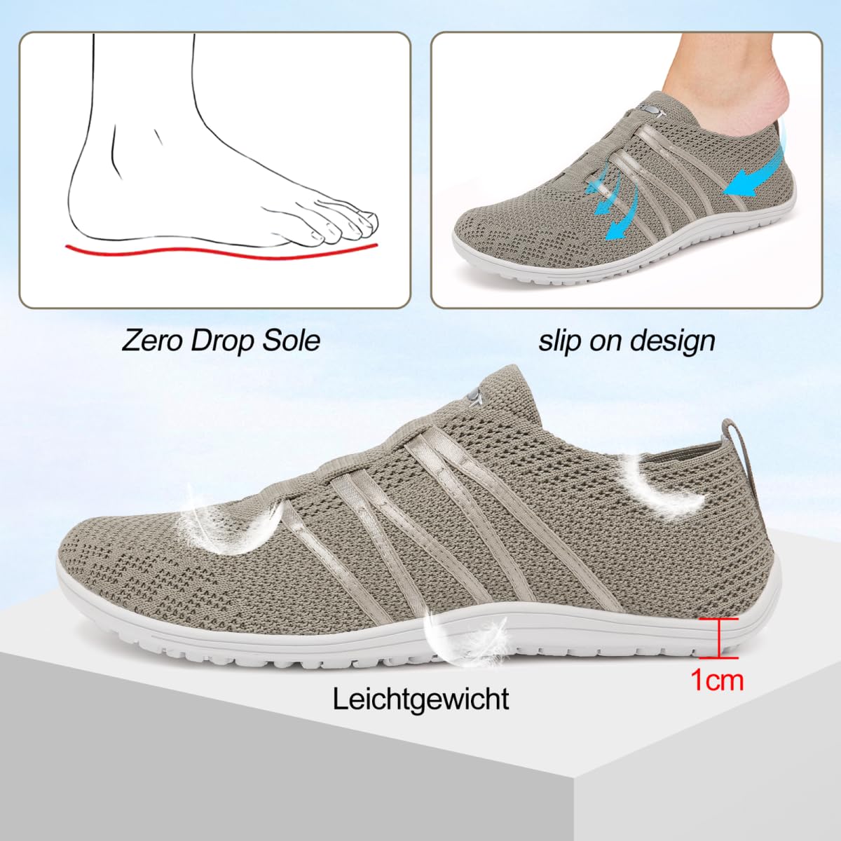 Merdoo Barfußschuhe Damen Herren Bequeme Barfuss Schuhe Damen Slip On Sneakers Weich Sportschuhe Leicht Turnschuhe rutschfest Hausschuhe Atmungsaktiv Barfussschuhe Sommerschuhe Unisex 37-45EU
