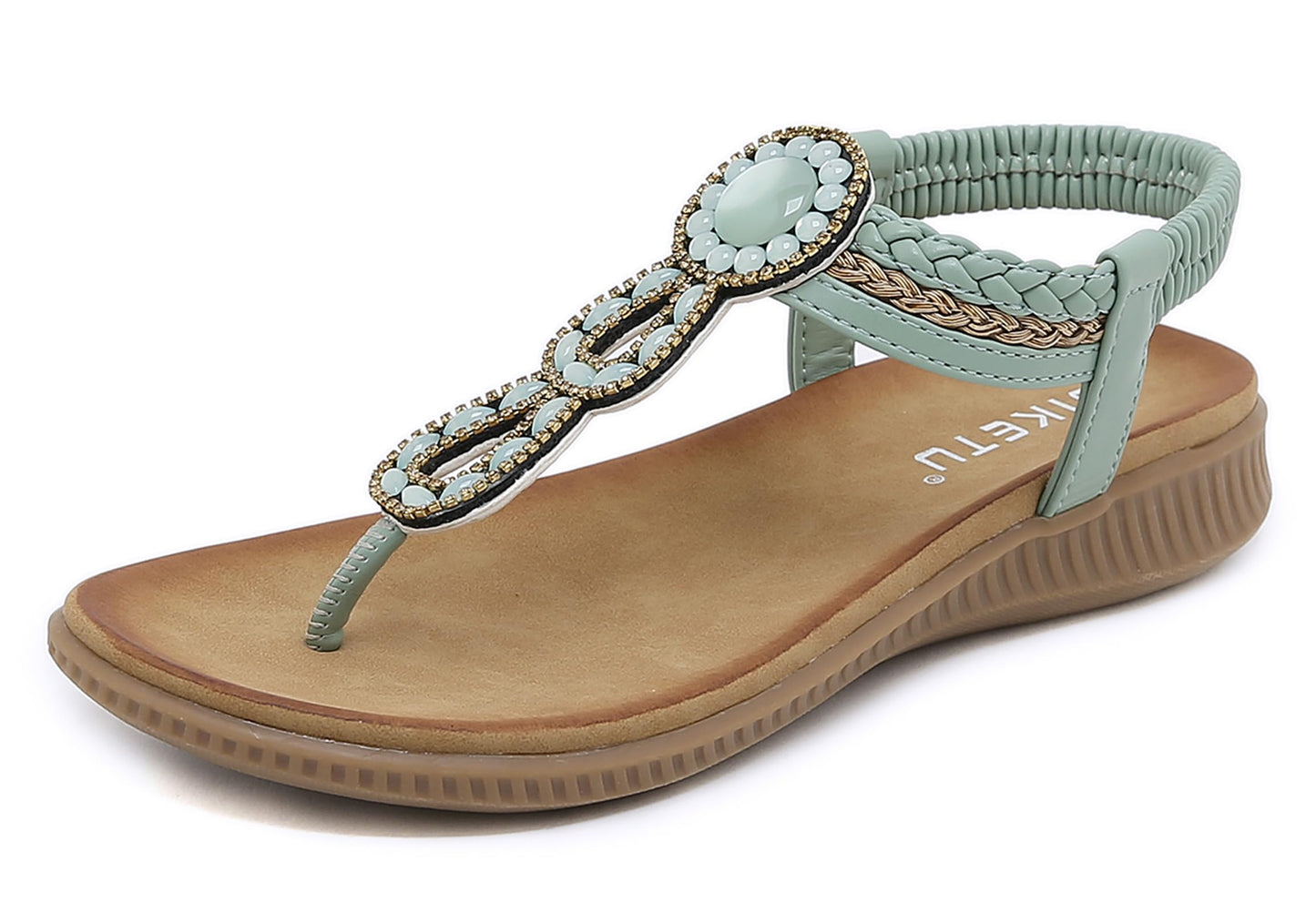 Meik Mangni Damen Sandalen Sommer Bohemian Flache Zehentrenner Strass Sandaletten Strand Schuhe Plattform Flip Flops Gr.36-42