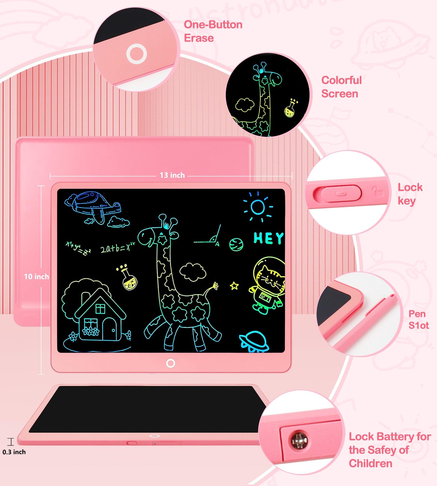 Colourful LCD Writing Board Children 16 Inch Painting Board Magic Board Digital Drawing Writing Tablet Electronic Graphic Tablet 3-12 Year Old Girls Boys Children's Toy Gifts
