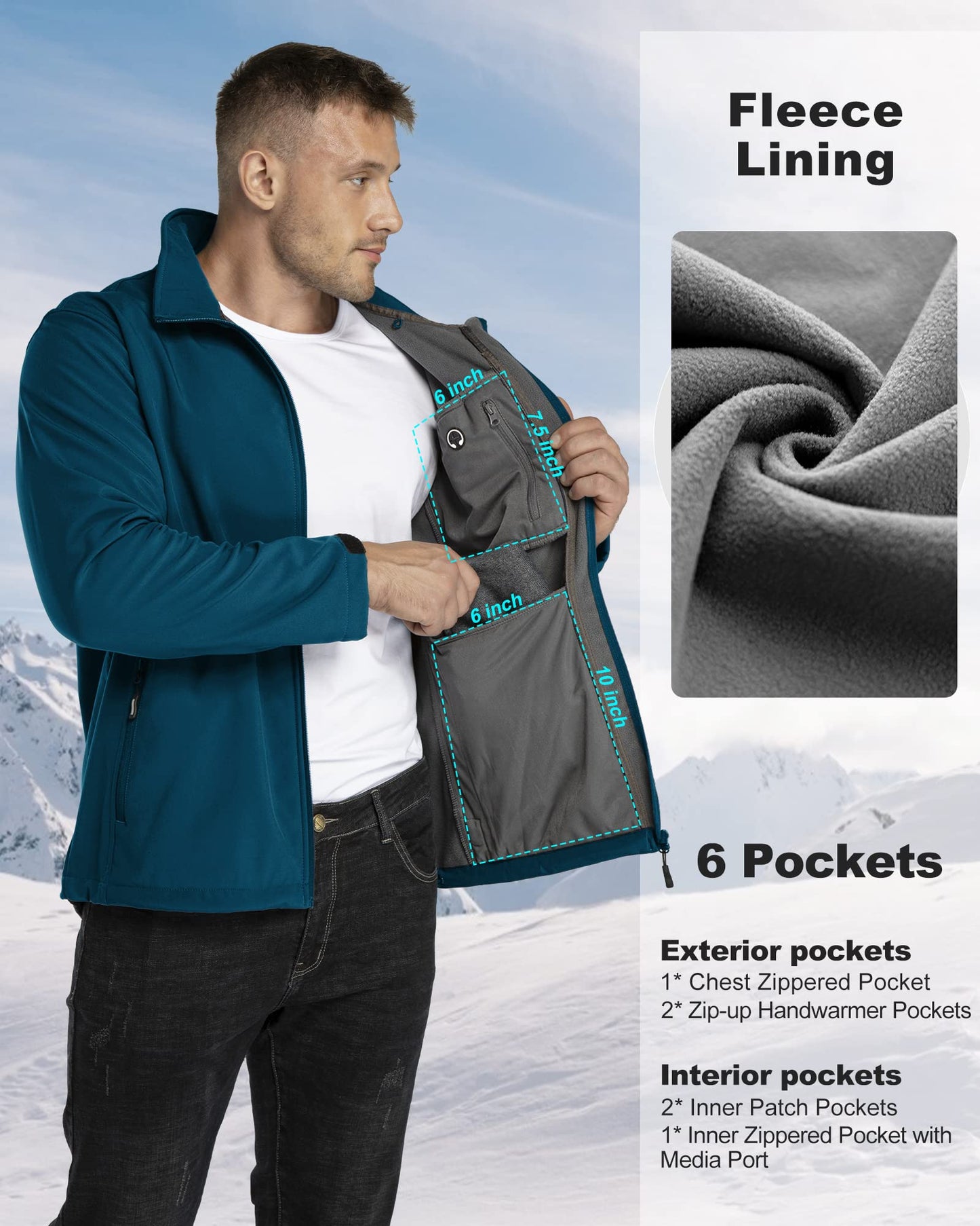 33,000ft Softshelljacke für Herren Wasserdicht Winterjacke Winddicht Warme Fleece Gefüttert Windbreaker Funktionsjacke Outdoorjacke für Wandern Fahrrad Camping