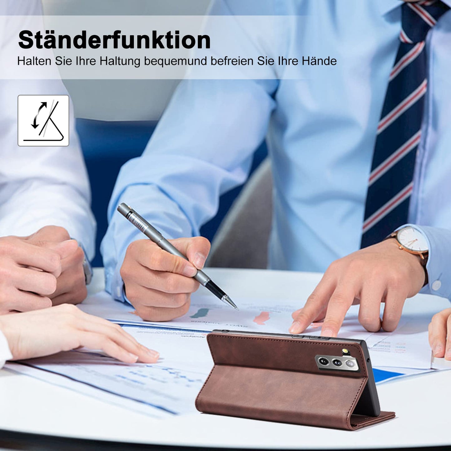 S. Dawezo Hülle für Samsung Galaxy S22 Plus, Premium Leder magnetische Handyhülle mit Ständer, Kartenfach und Brieftasche, Shock Absorbing, kompatibel mit Samsung S22 Plus-Kaffee