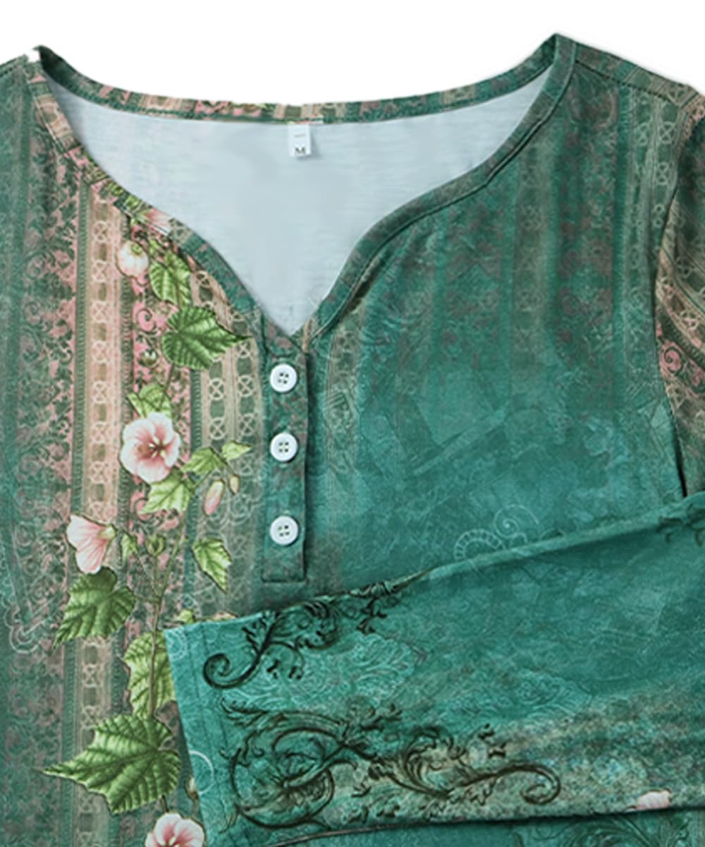 Yeenily Damen Bohemian Langarm Kleid V-Ausschnitt Blumenmuster Tunikakleider A Linien Lose Lässiges MiniKleid Freizeitkleid