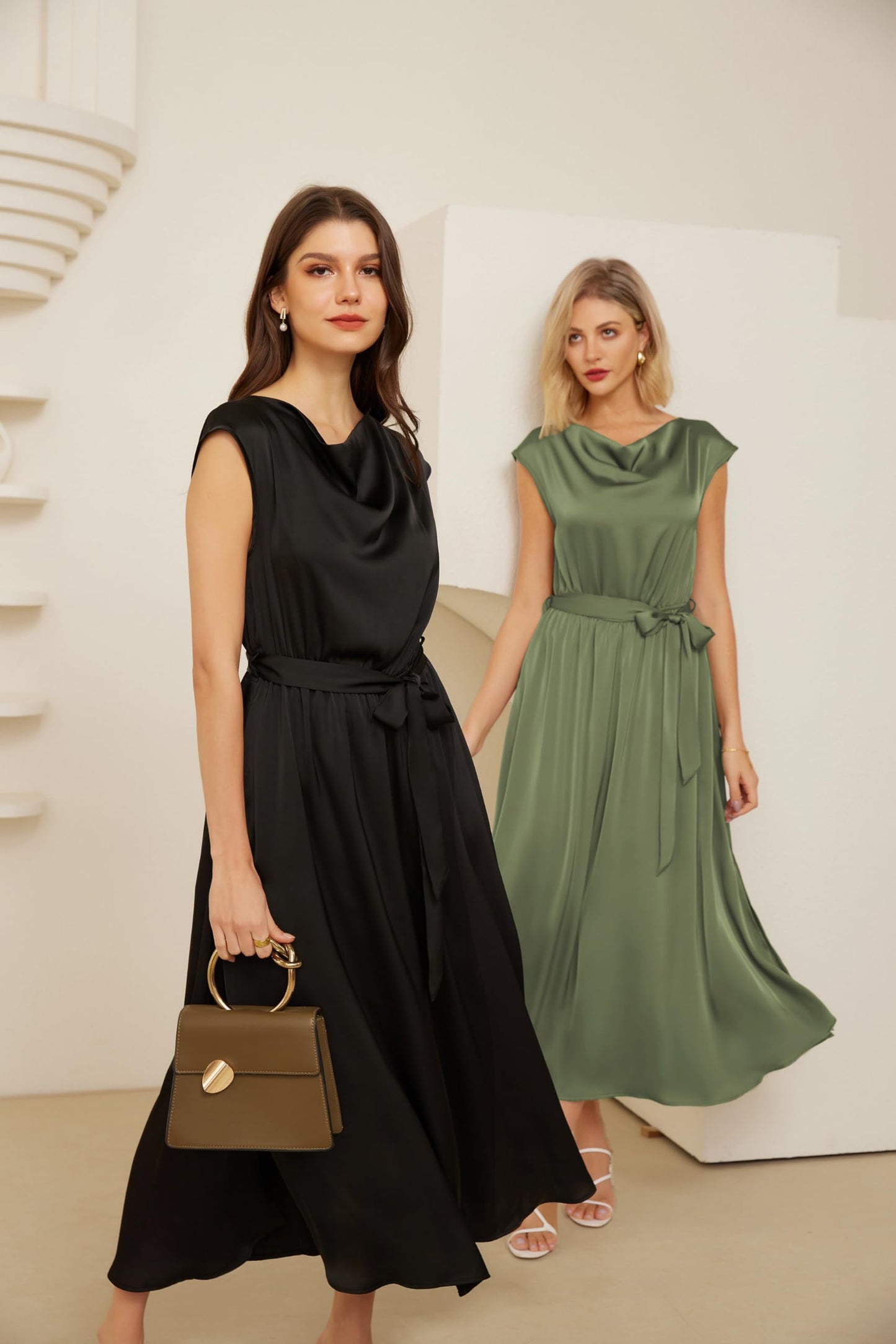 GRACE KARIN Elegantes Damenkleid mit Schalkragen Schmetterlingsärmeln Glatter Sommerstoff für Einen Schicken Abend