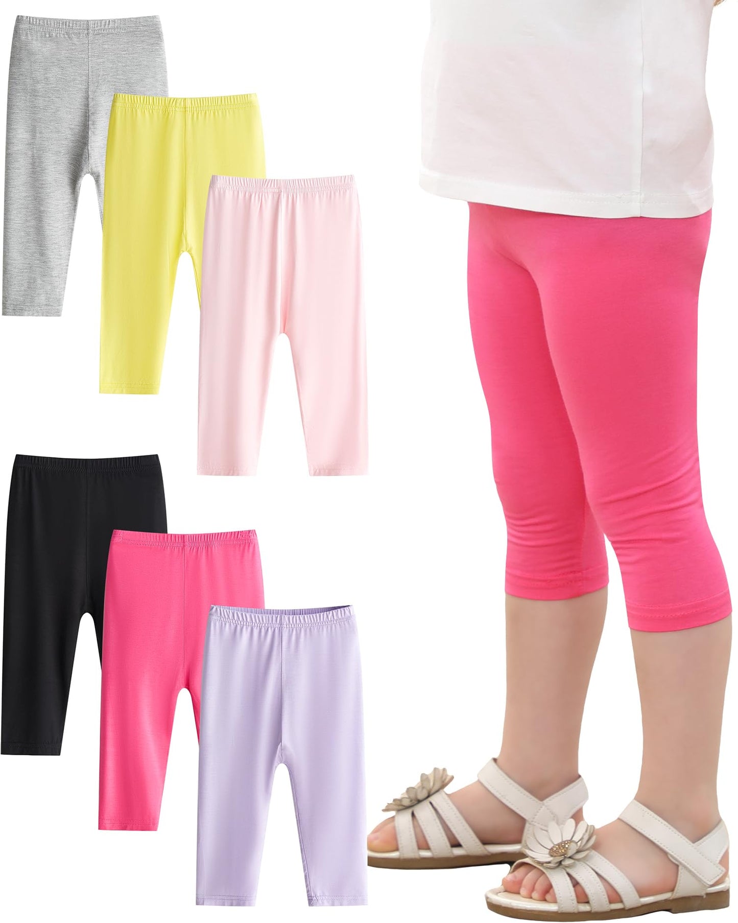 Adorel Mädchen Capri Leggings Sommer Kurz 3/4 Hosen Caprihosen Shorts 6er-Pack
