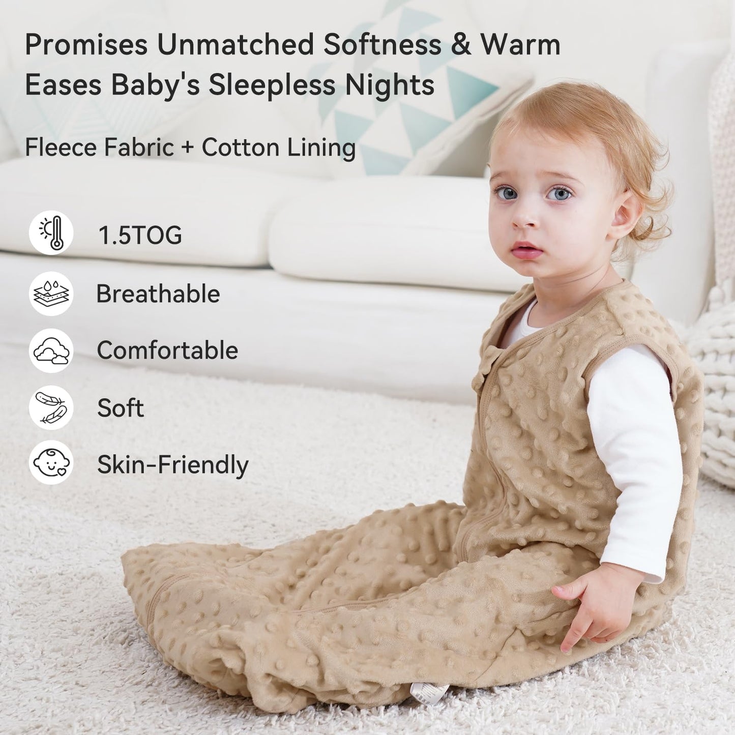 Unnivoll Schlafsack Baby 1.5 Tog Babyschlafsack 0-6 Monate 2er Pack Schlafsack Winter Herbst 67 cm für Jungen Mädchen Neugeborene Kaffee