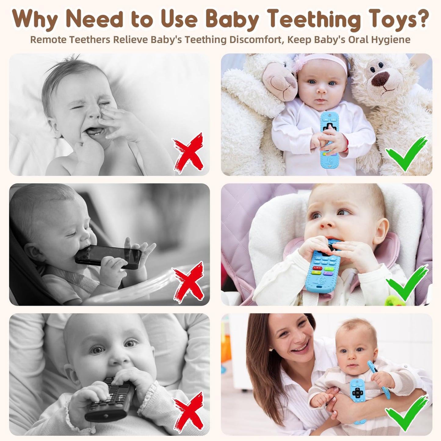 Zahnen Beißringe Spielzeug für Babys 0-6-12 Monate Geschenke, Fernbedienung Baby Zahnungshilfe für 3 6 9 Monate Kleinkind Autismus, Lebensmittelqualität Silikon Badespielzeug, Schwarz