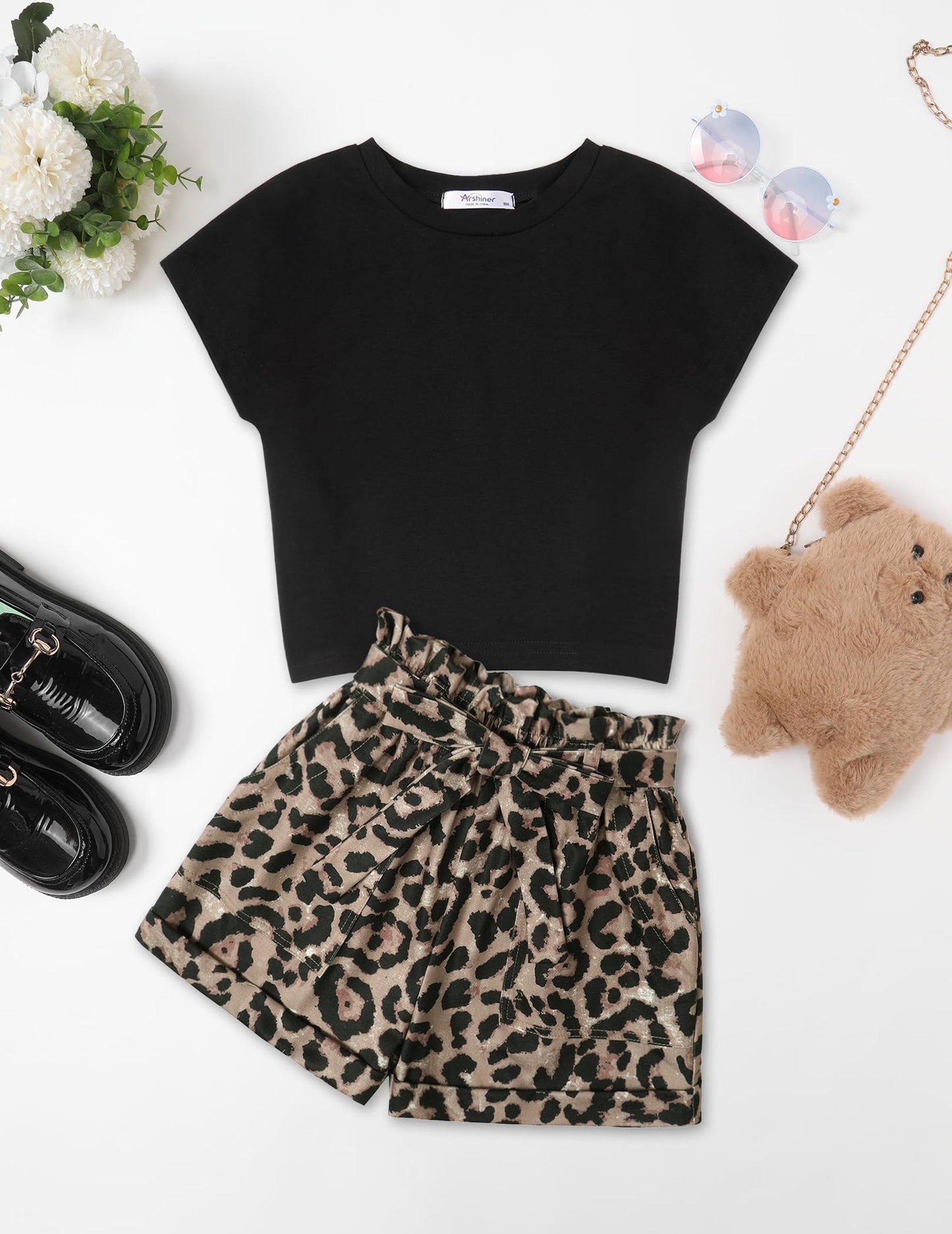 Arshiner Mädchen Tshirt mit Shorts Set Sommer Kinder Bekleidungssets Freizeit Mode überschnittenen Schultern Shirts Zweiteiliges Kleidung Sets für Mädchen 6-14 Jahre
