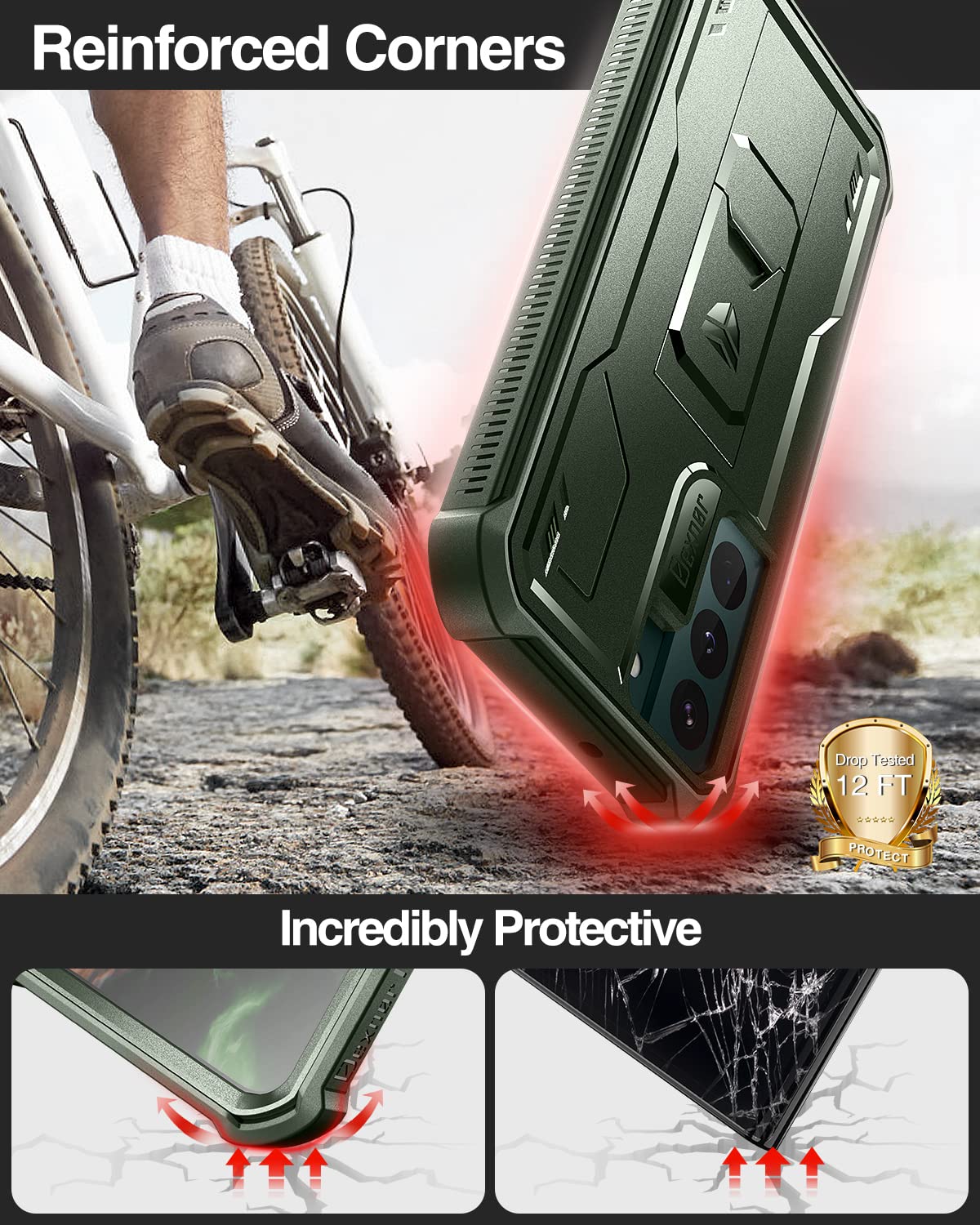 Dexnor Kompatibel mit Hülle Samsung Galaxy S22 Plus 5G mit integrierter Displayschutzfolie Militär-Grad 360 Full Body Shockproof Bumper Protection Cover with Stand - Black