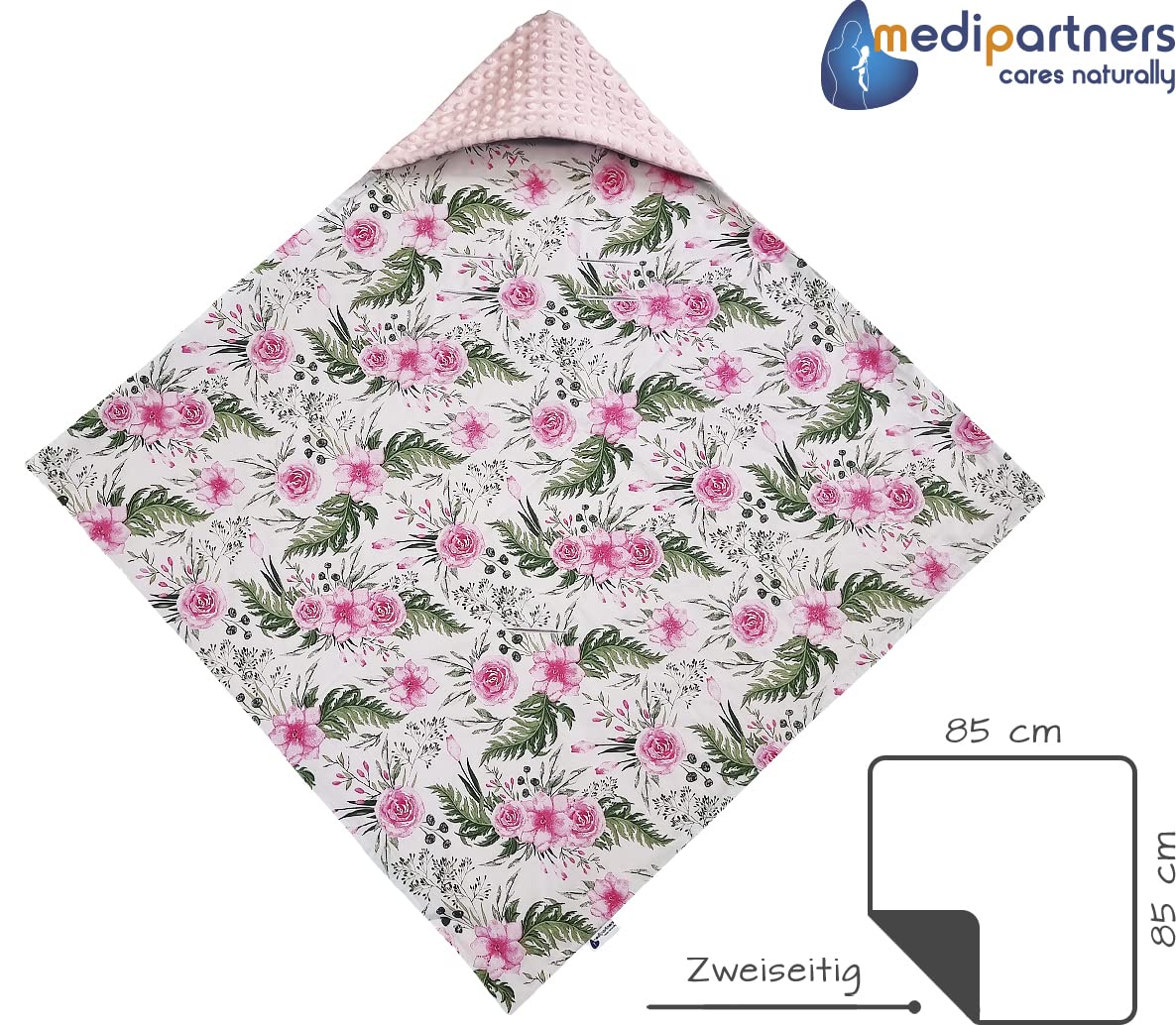 Medi Partners Einschlagdecke Baby Babyschale 100% Baumwolle für Sommer 85x85cm Kinderwagen Kuscheldecke universal Baby Decke Einschlagdecken Babydecke Buggy Autositz (weiße Sterne mit grauen Minky