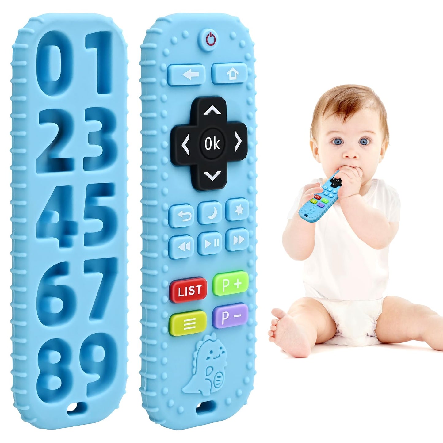 Zahnen Beißringe Spielzeug für Babys 0-6-12 Monate Geschenke, Fernbedienung Baby Zahnungshilfe für 3 6 9 Monate Kleinkind Autismus, Lebensmittelqualität Silikon Badespielzeug, Schwarz