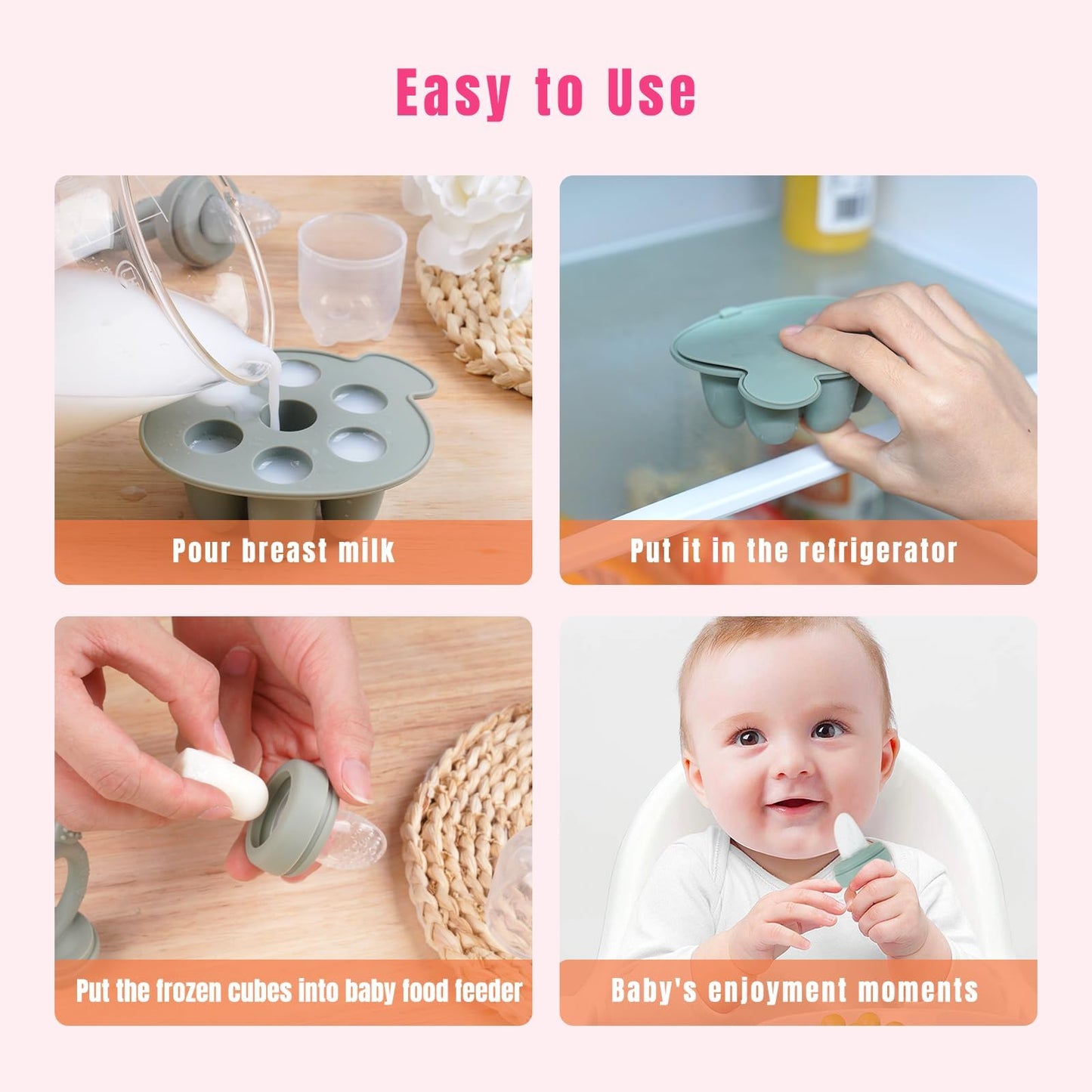 WeSweet Fruchtsauger Baby | Silikon Futterspender für Babynahrung und Gefriertablett für Babynahrung, Milch-Eis am Stiel, zur Linderung des Zahnens von Babys, Schnuller zum Selbstfüttern (Bear Sand)