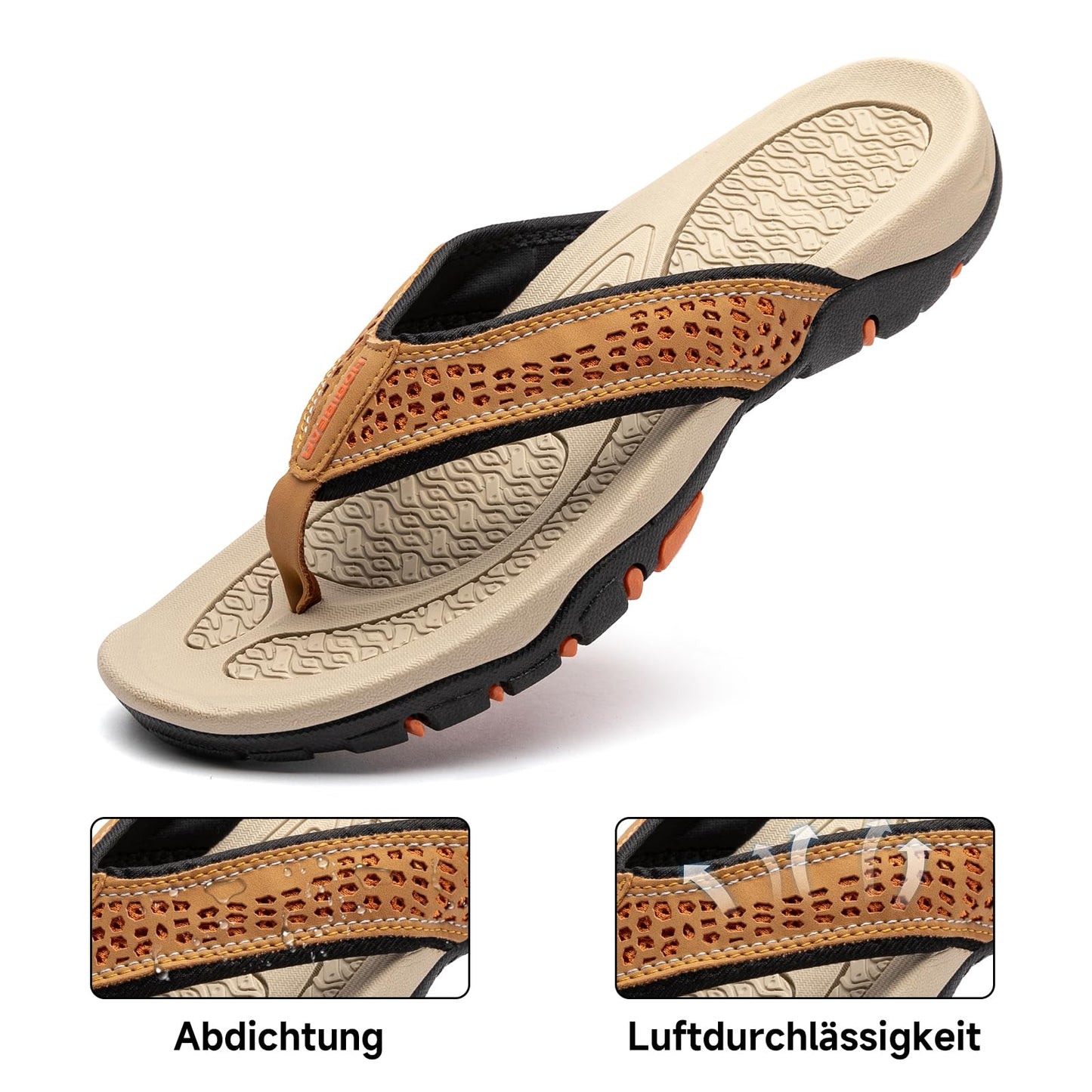 HOBIBEAR Herren Flip Flops Zehentrenner Arch Support Outdoor Sandalen Sommer Beach Surfen Sommerschuhe Rutschfest Hausschuhe Pantoletten