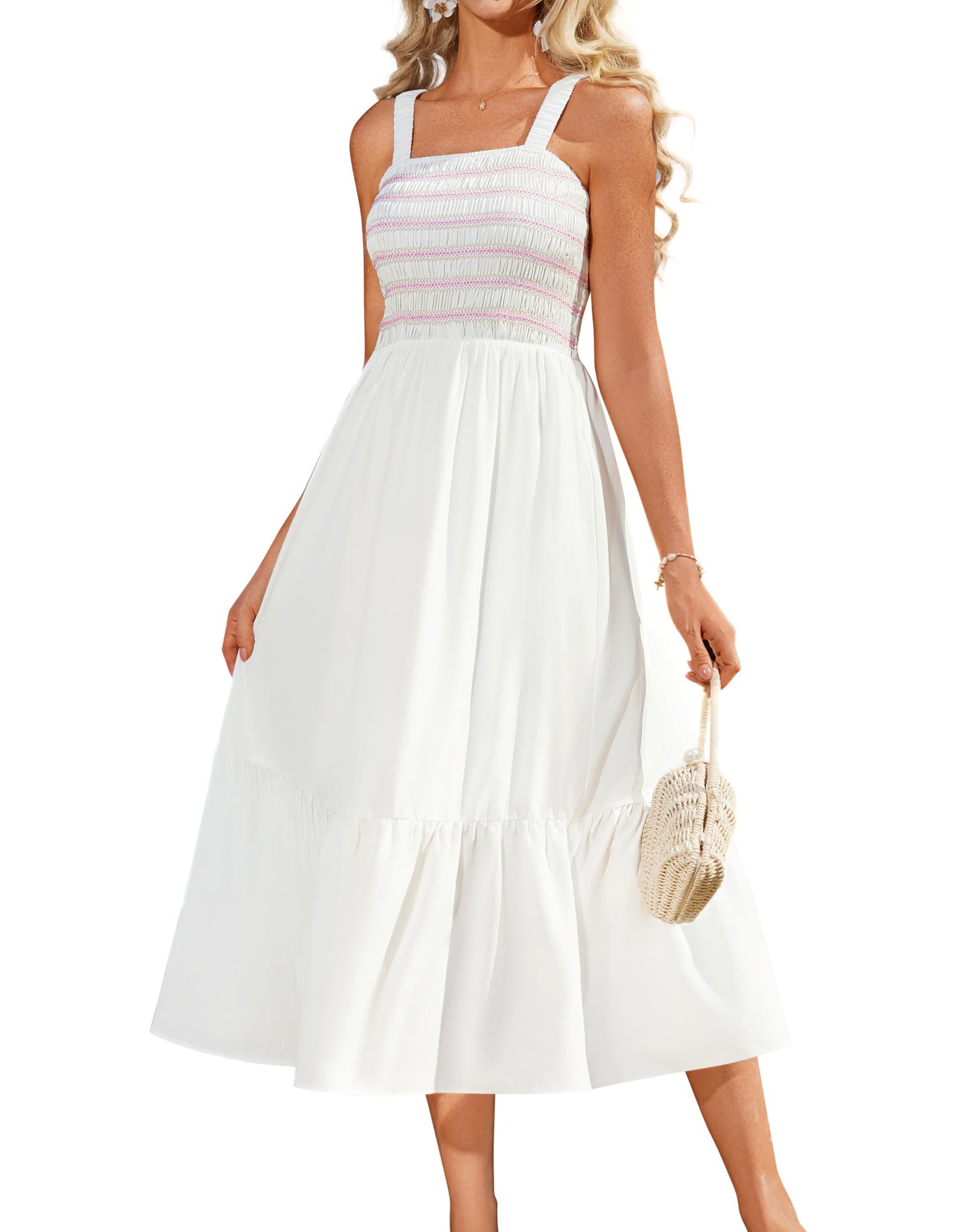 GRACE KARIN Damen Ärmellos Spaghettiträger Freizeitkleid Sommer Langes Strandkleider mit Taschen