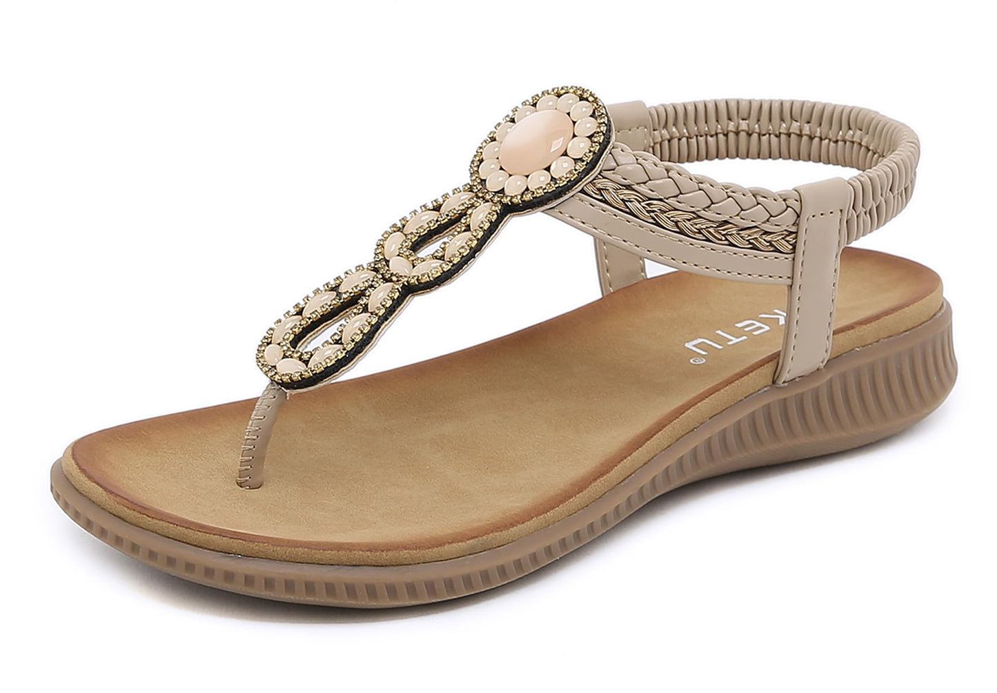 Meik Mangni Damen Sandalen Sommer Bohemian Flache Zehentrenner Strass Sandaletten Strand Schuhe Plattform Flip Flops Gr.36-42