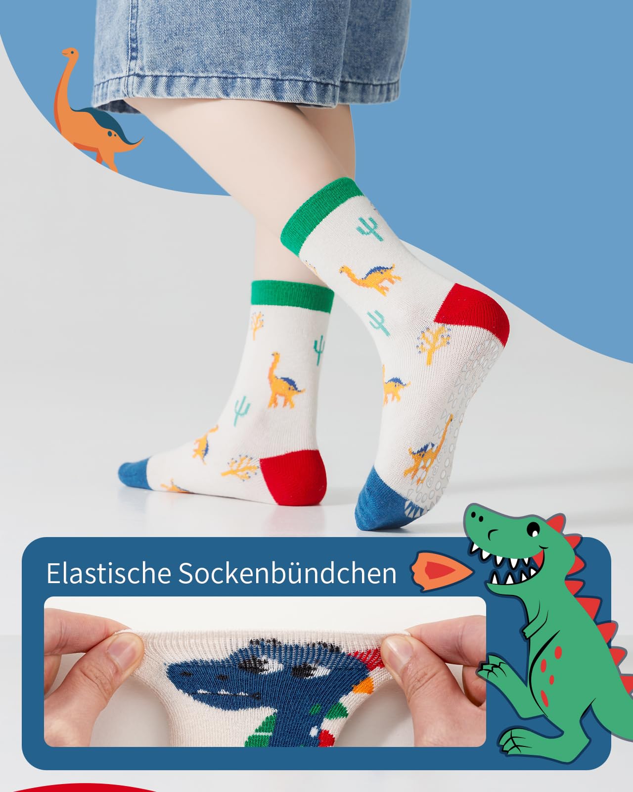Kyopp 5 Paar Stoppersocken Kinder Baumwolle Socken Jungen Mädchen ABS Anti Rutsch Socken Tiermotive 25-37EU