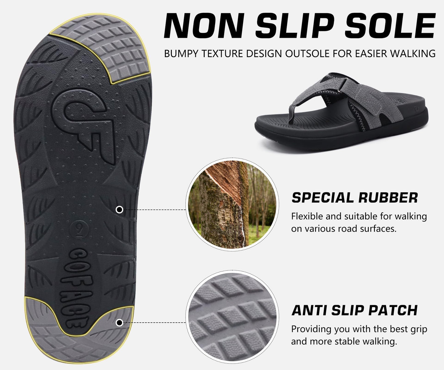 COFACE Sandalen Herren Zehentrenner Weiche Bequeme Flip Flops Arch Support Orthopädische Sommer Leder Sandalen für Herren Badelatschen Outdoor