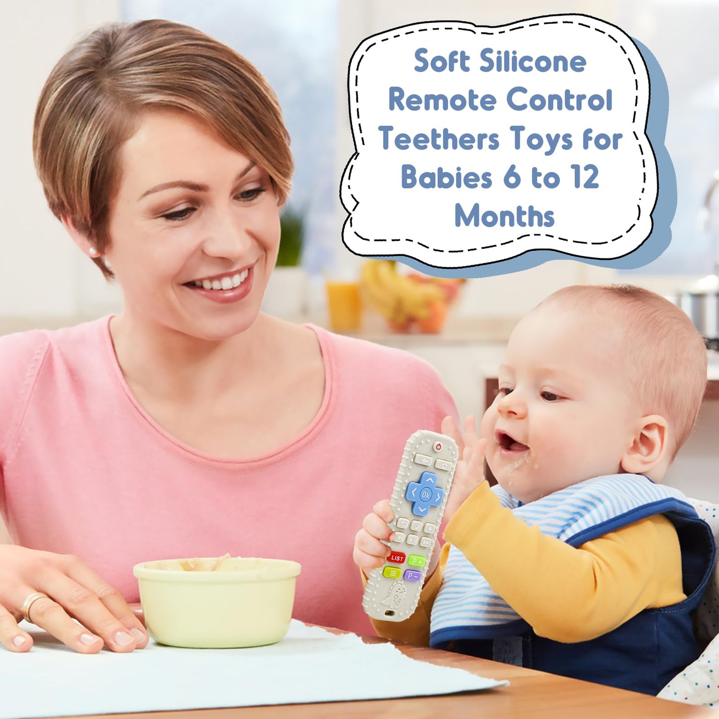 Zahnen Beißringe Spielzeug für Babys 0-6-12 Monate Geschenke, Fernbedienung Baby Zahnungshilfe für 3 6 9 Monate Kleinkind Autismus, Lebensmittelqualität Silikon Badespielzeug, Schwarz